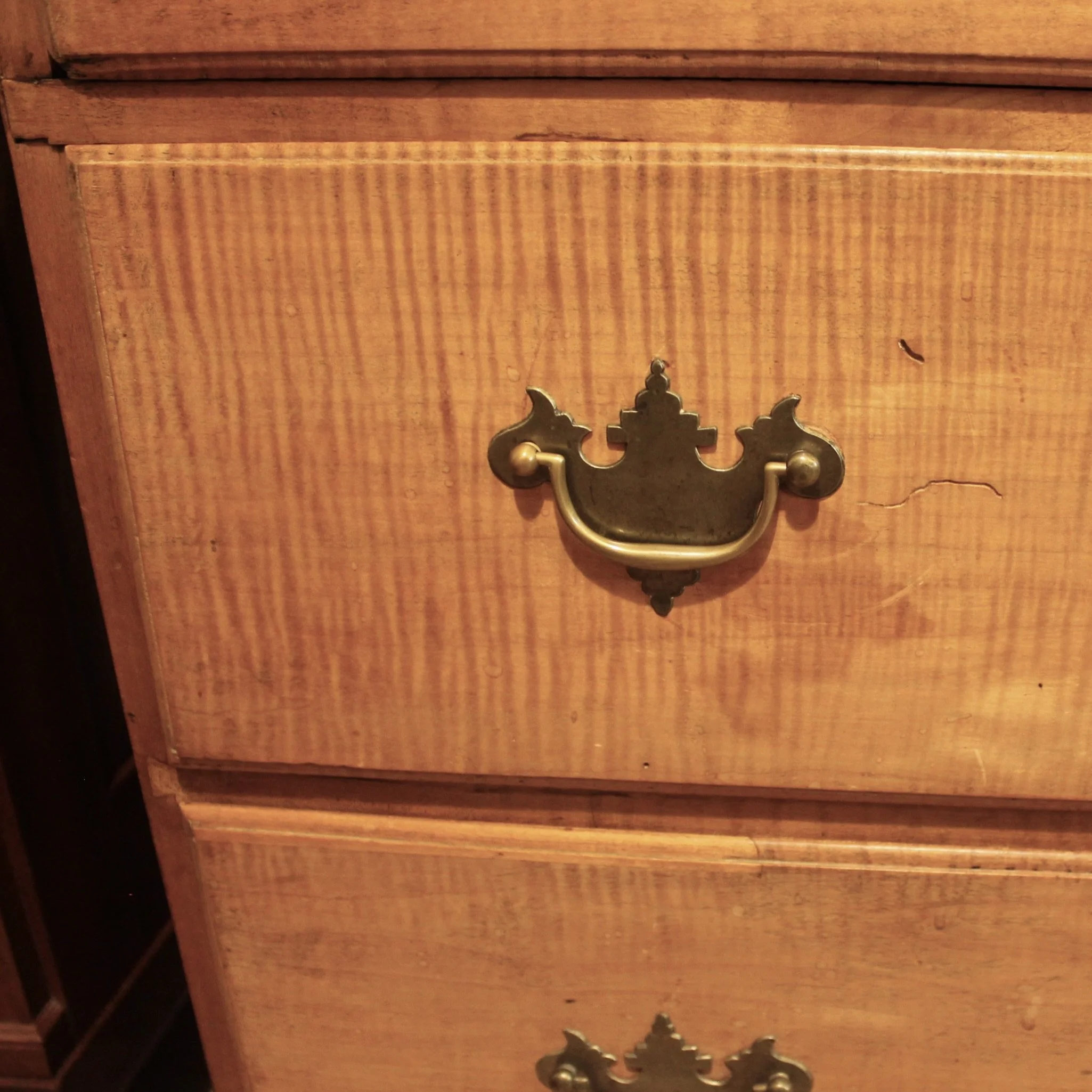 Pair Tall New England Tiger Maple Chippendale Chests of Drawers