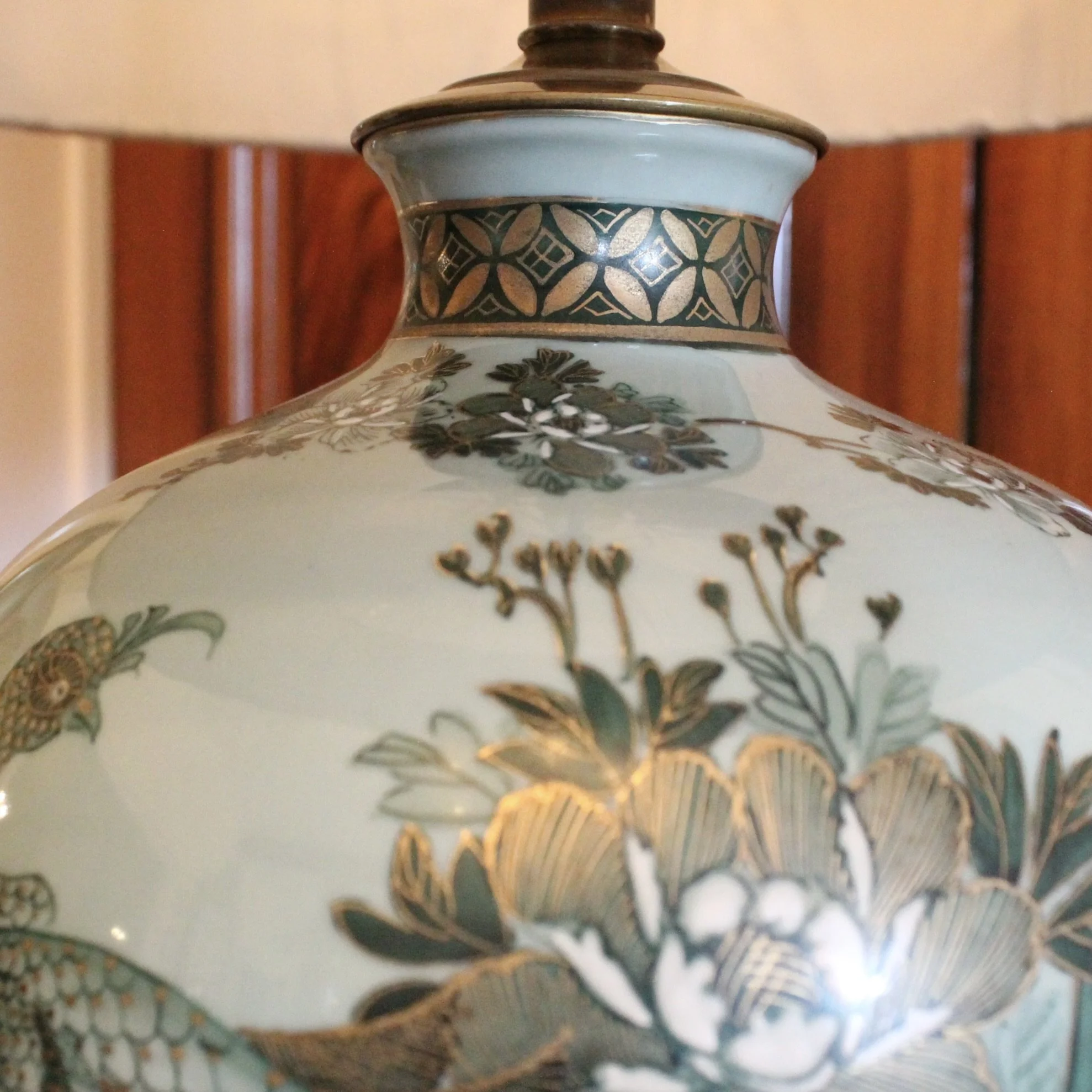 Japanese Satsuma celadon Peacock Lamp