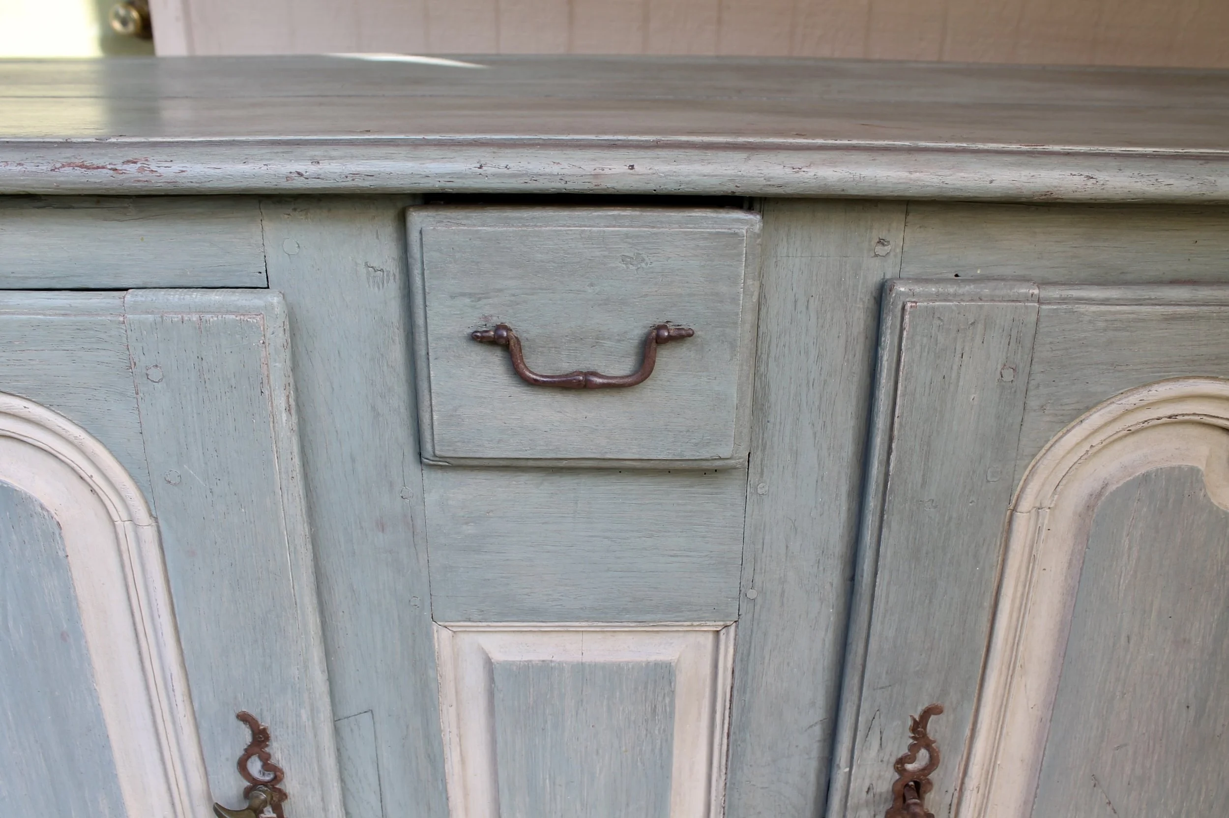 French Provincial Blue Painted Sideboard Buffet