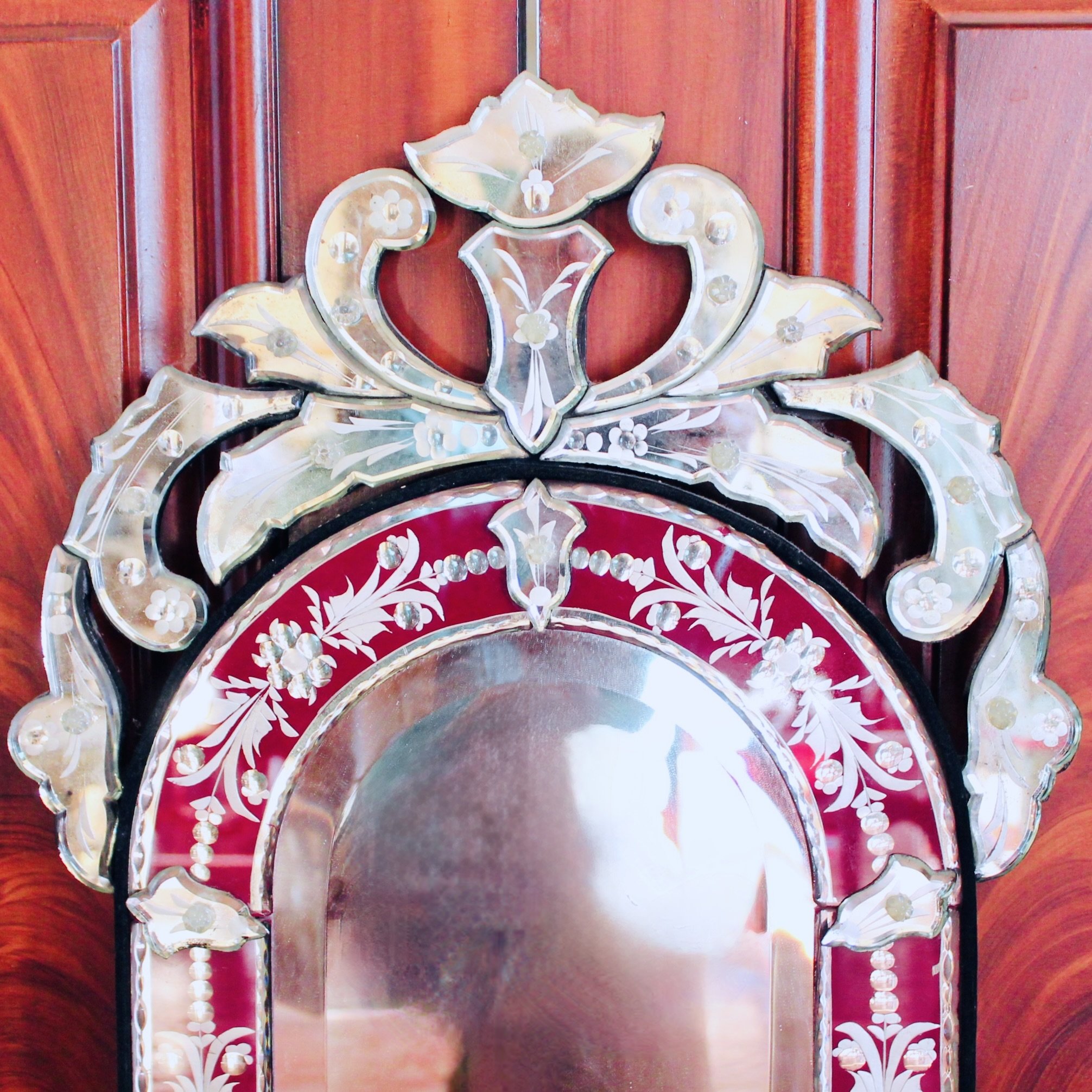 Small Cut Glass Venetian Red Glass Mirror