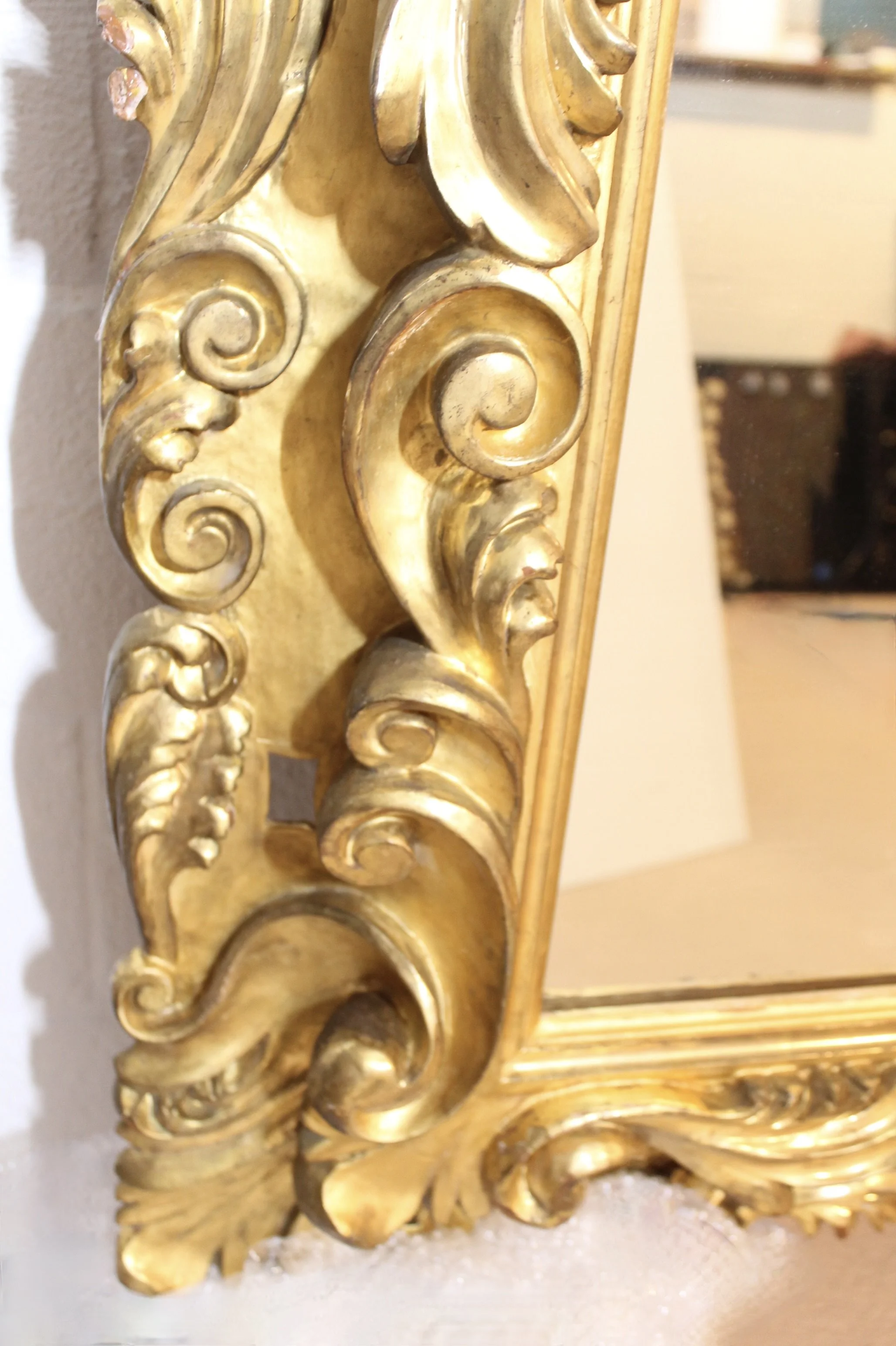 Large Gilt Large Gilt Wood Baroque Spanish Italian Mirror Baroque Mirror
