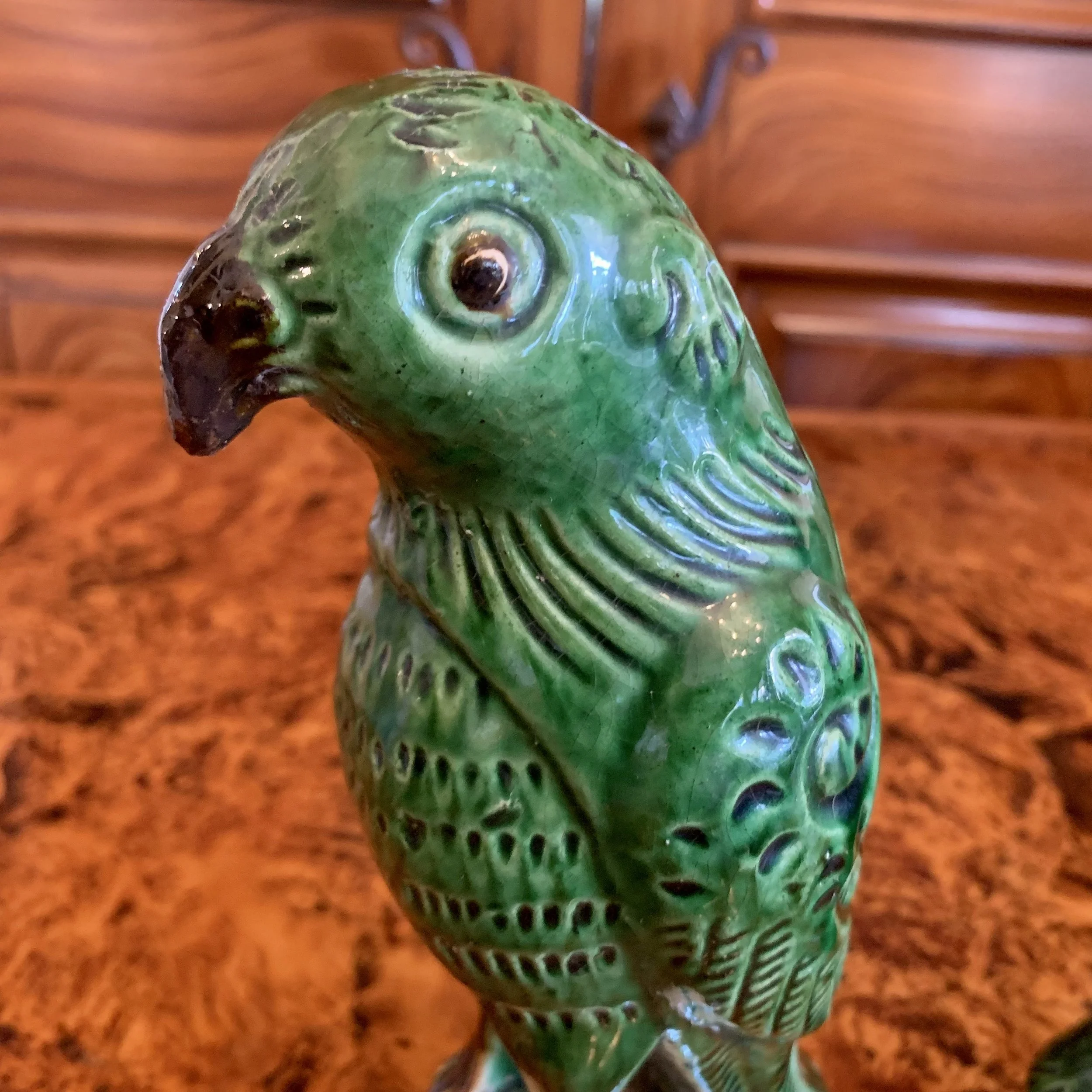 Pair of Antique Sancai Glazed Chinese Export Parrots
