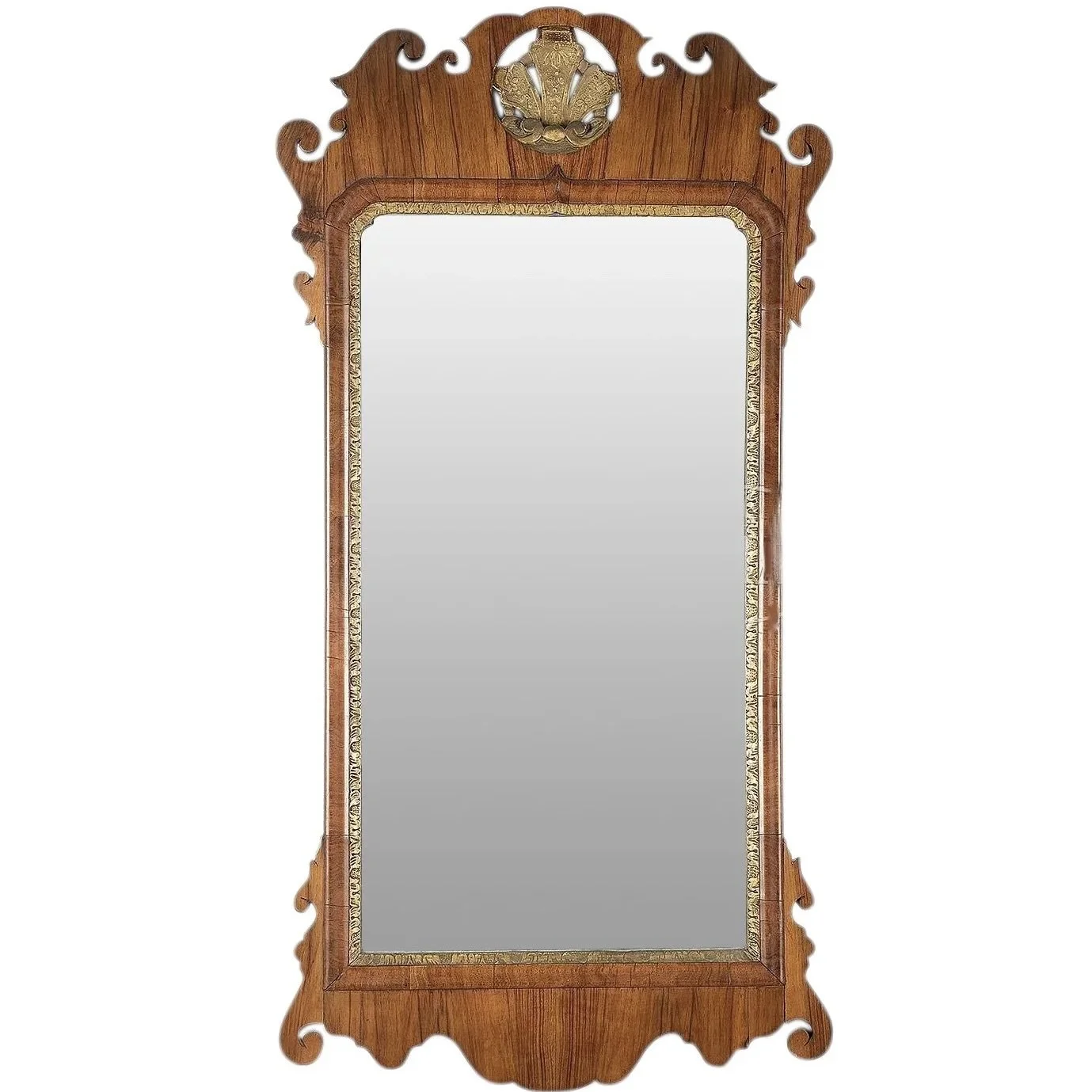 George II Walnut and Parcel Gilt Mirror