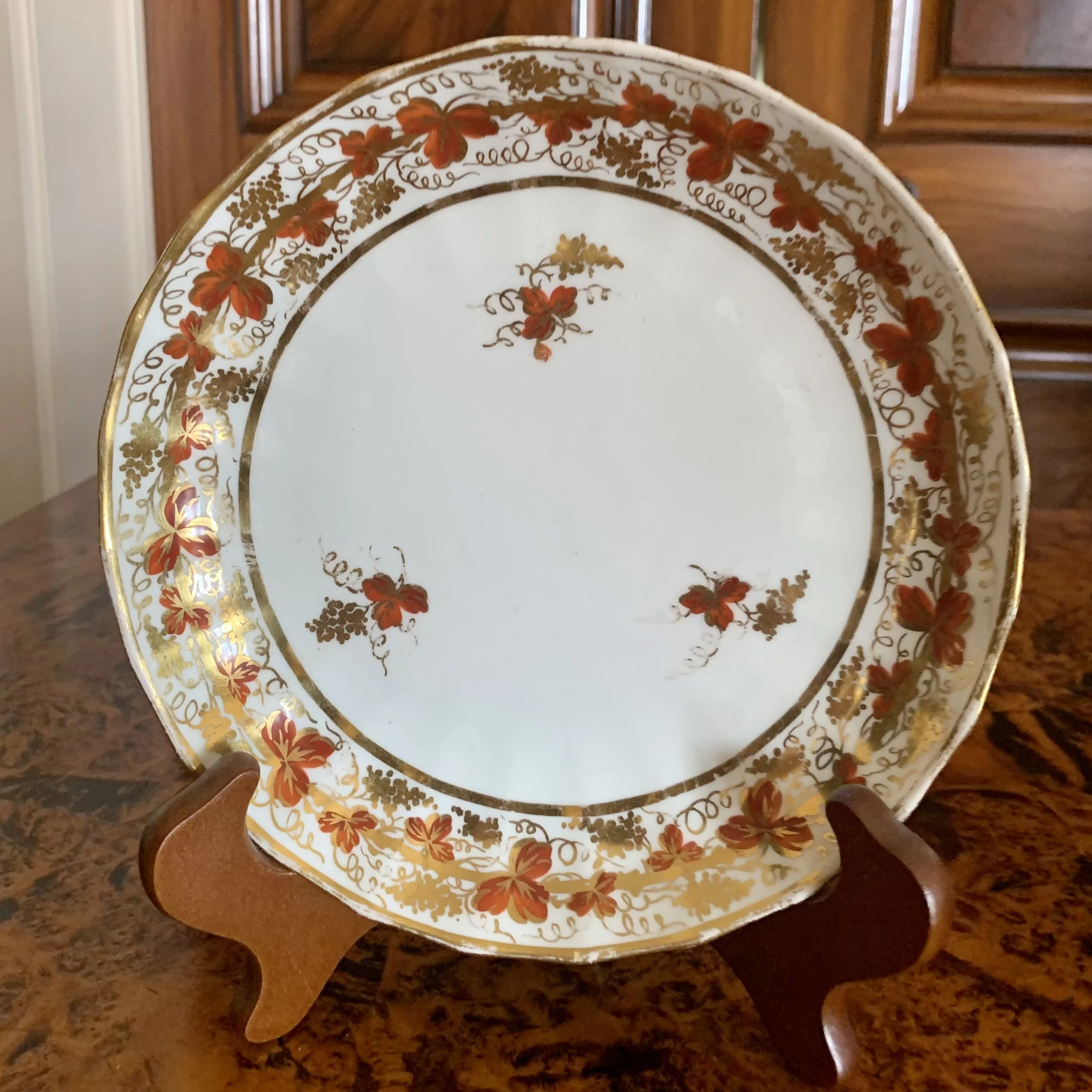 Pair English Derby orange gilt Grape Vine Porcelain Plates