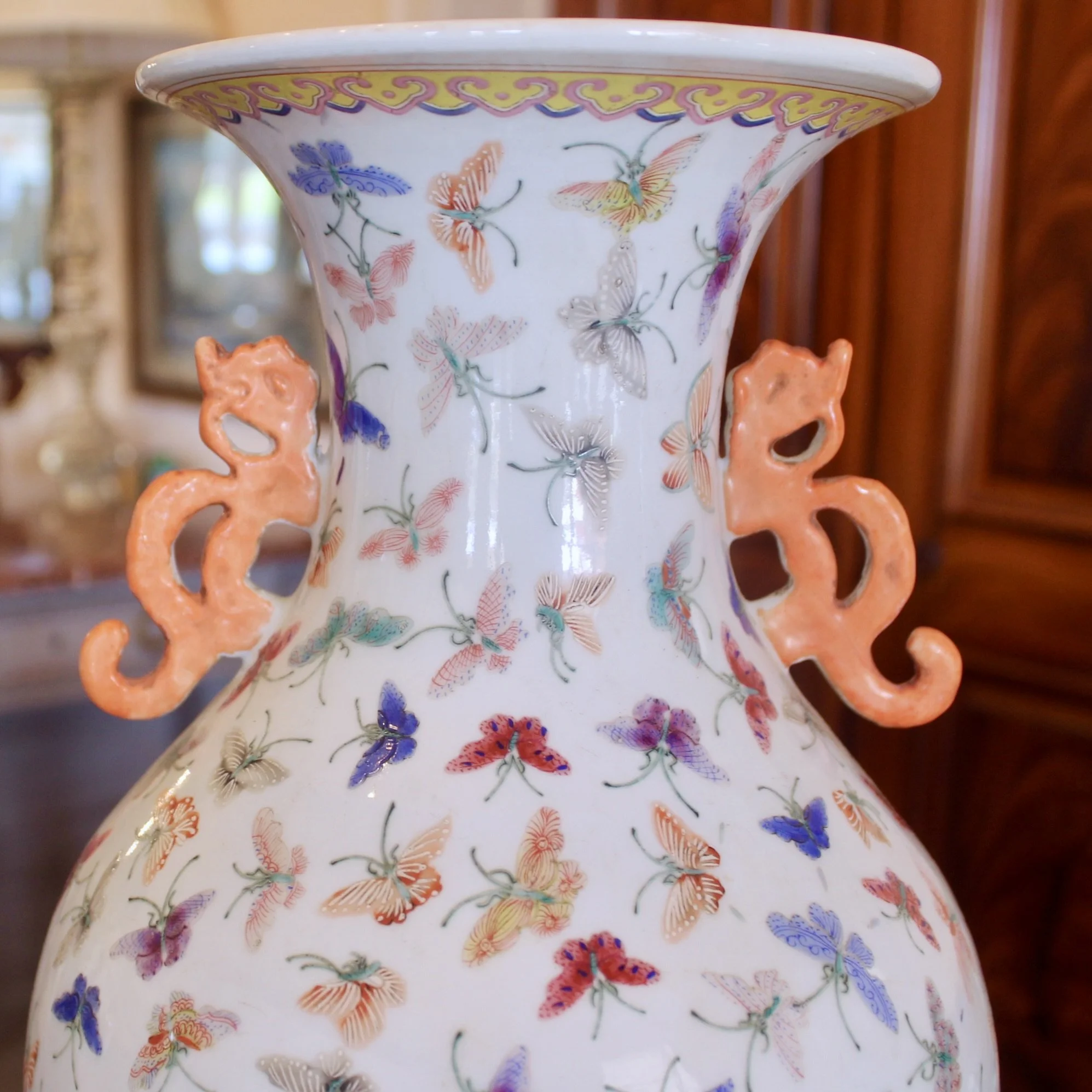 Pair of Large Chinese Thousand Butterfly Pattern Vases