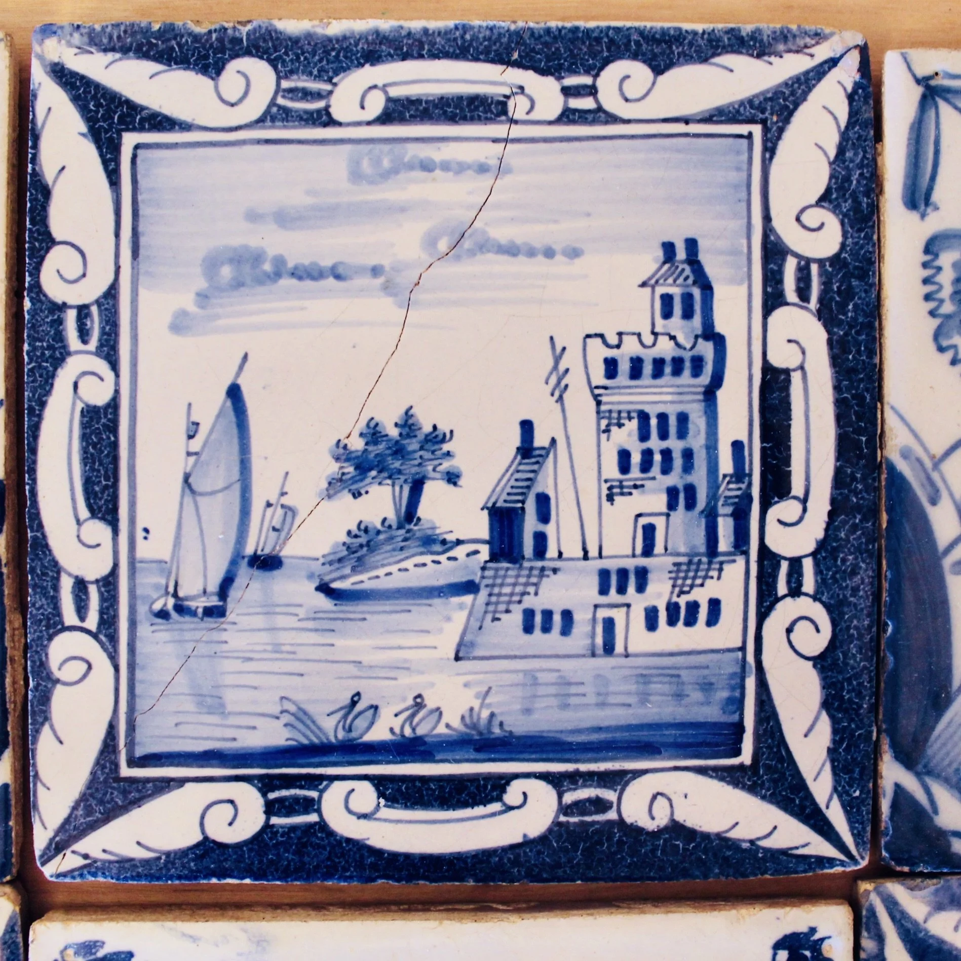 Antique Delftware Tile Collection: Nine Tiles