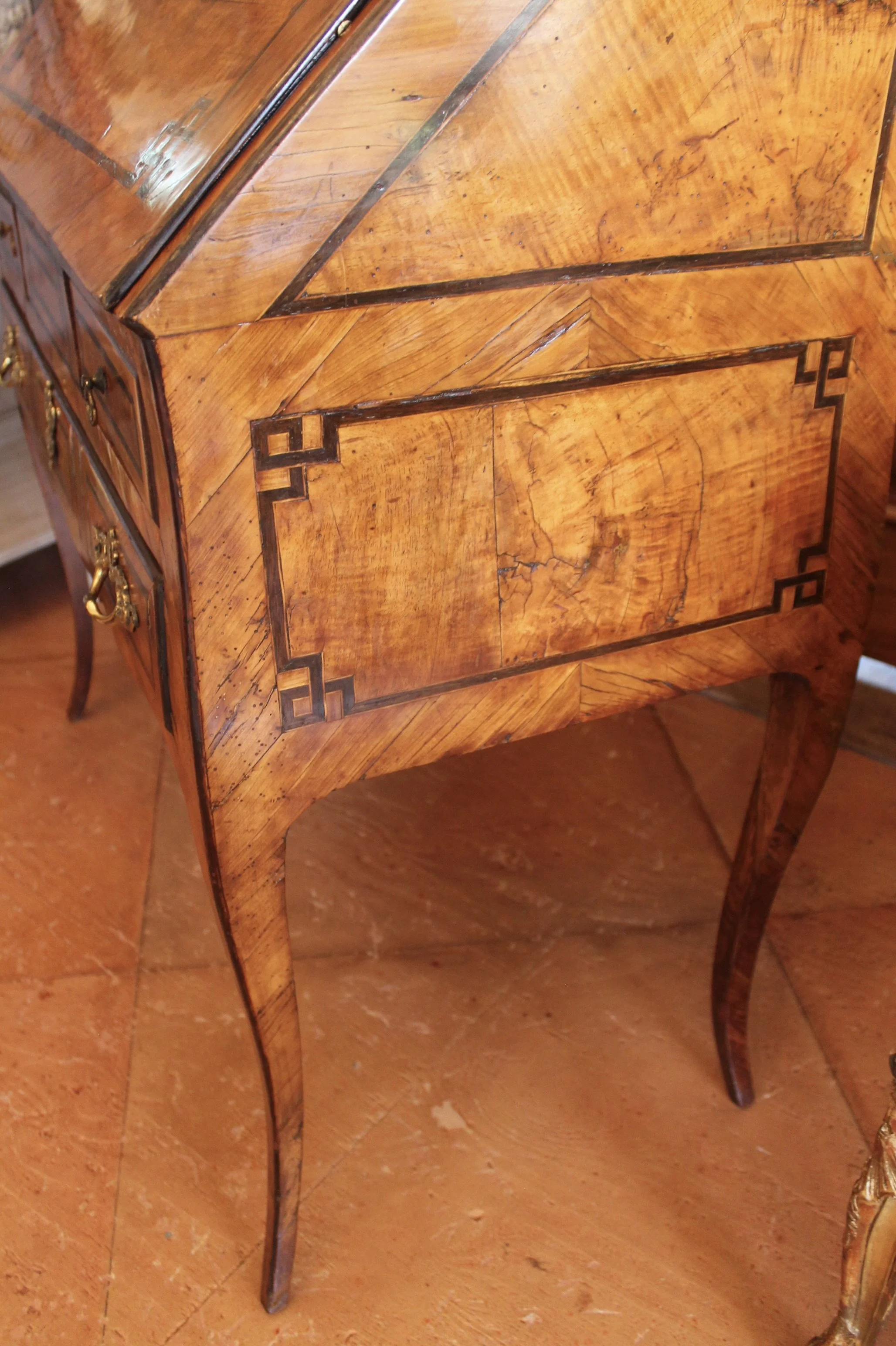 French Provincial Marquetry Slant Front Desk