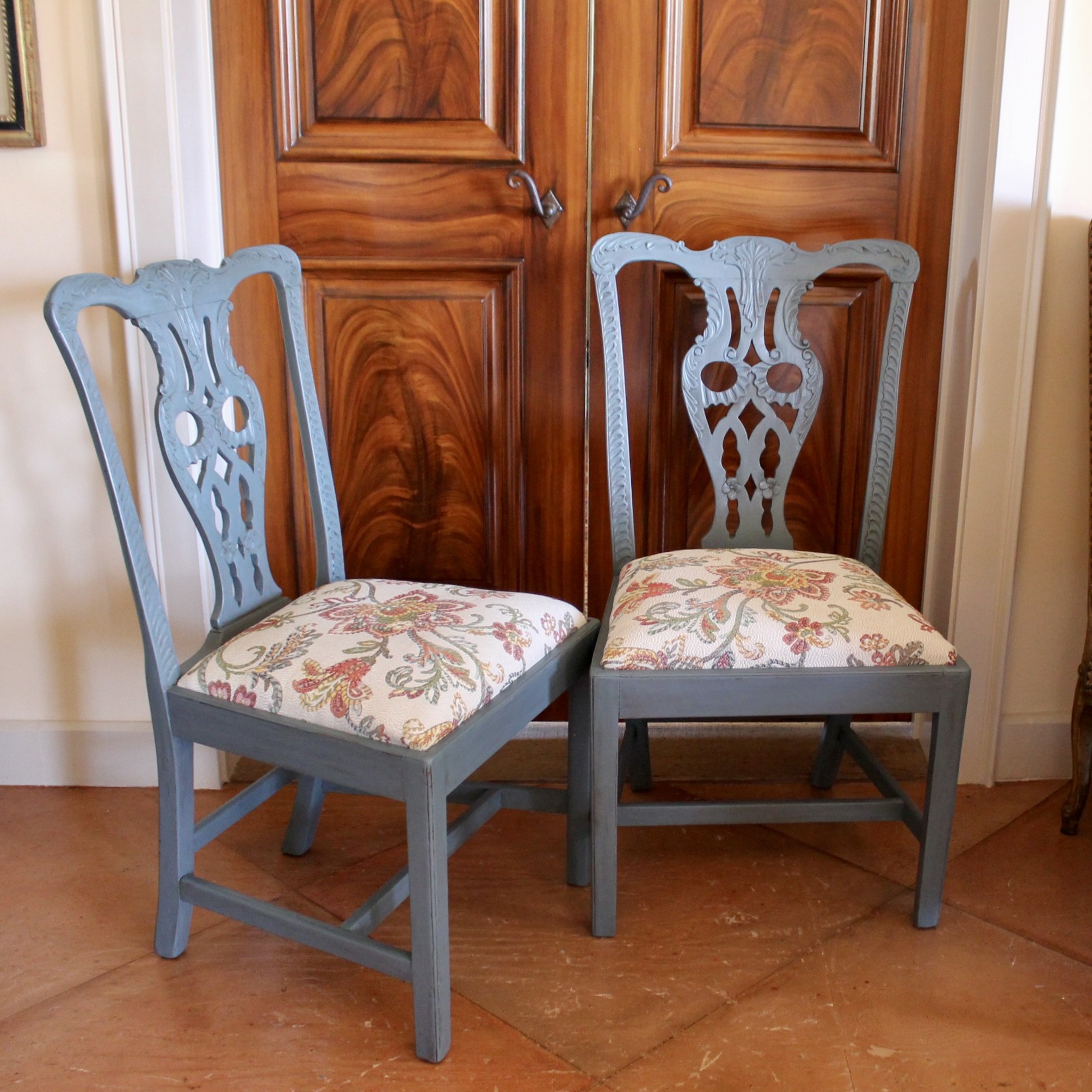 blue painted Georgian Rococo chairs