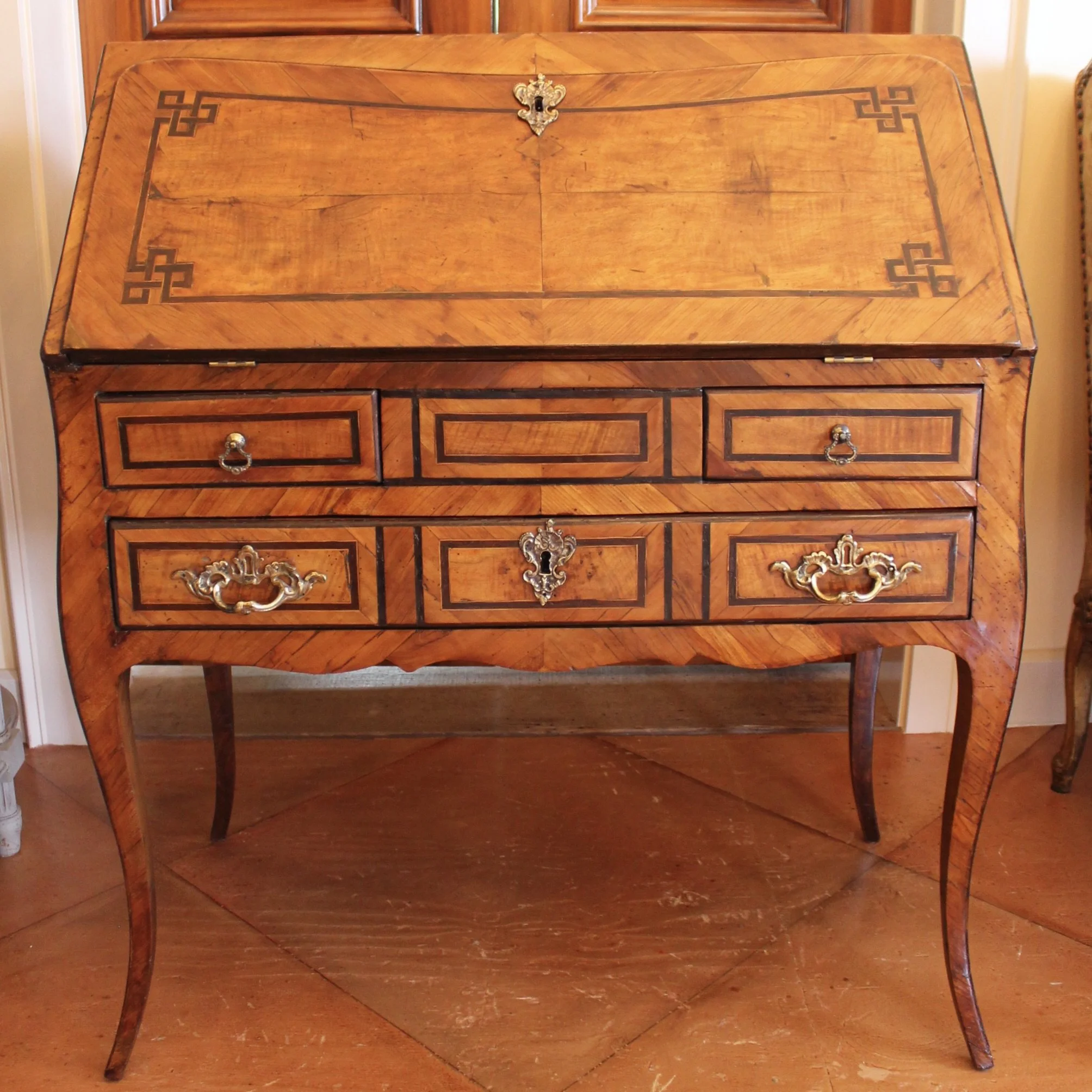 French Provincial Marquetry Slant Front Desk