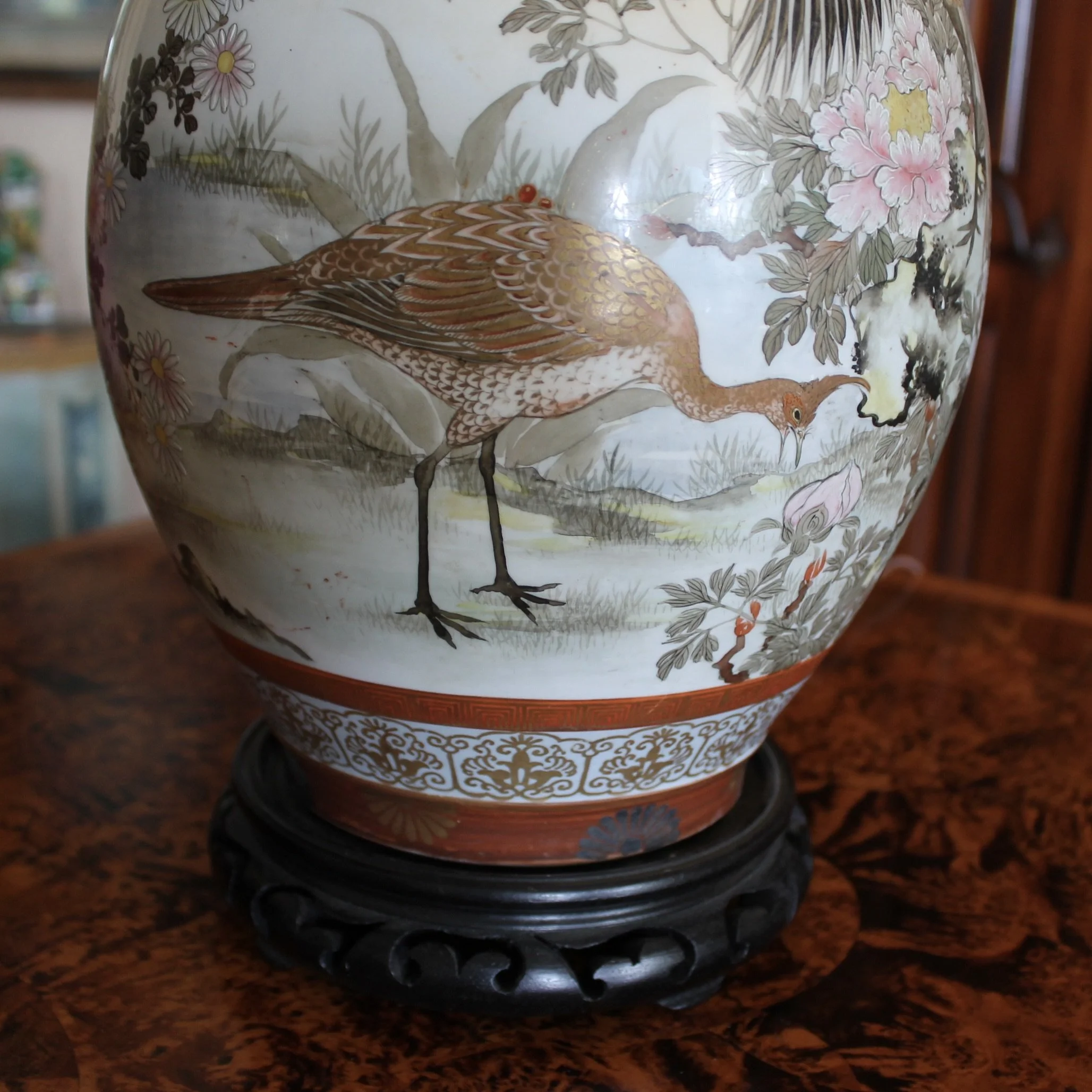 Antique Japanese Kutani Orange and Gilt Lamp