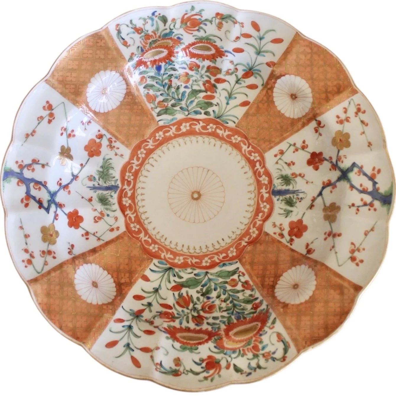 Japanese Scalloped Edge Meiji Dish in Orange and Gold
