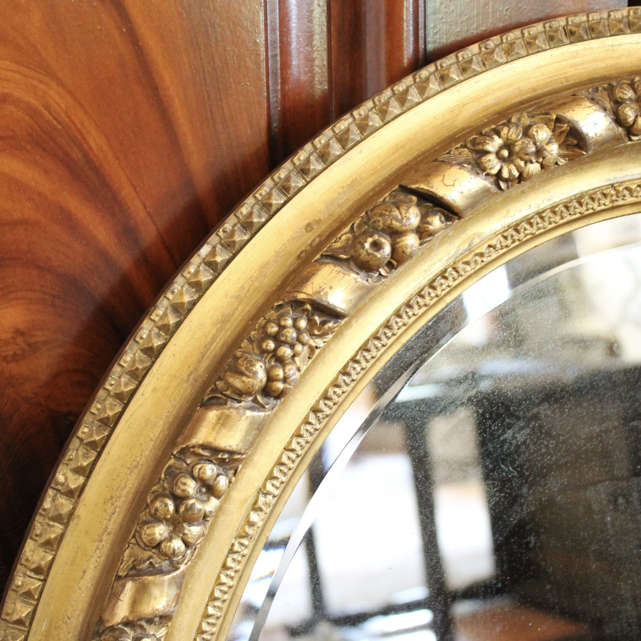 Oval Gilded Antique French Mirror