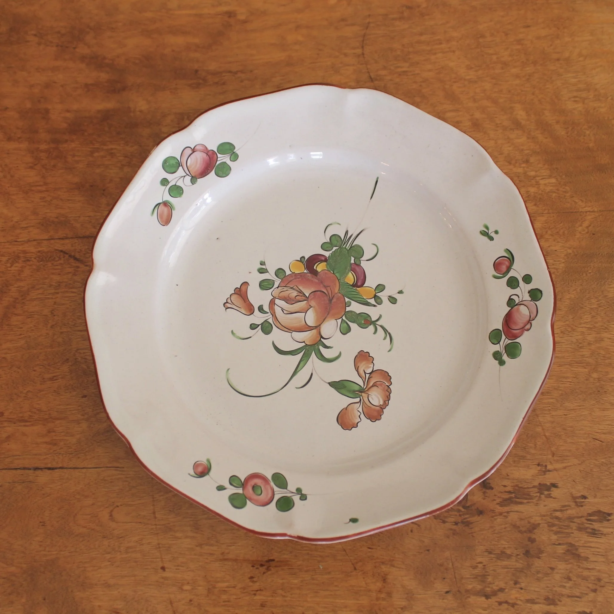 Antique French Faience Plates, Pink Floral