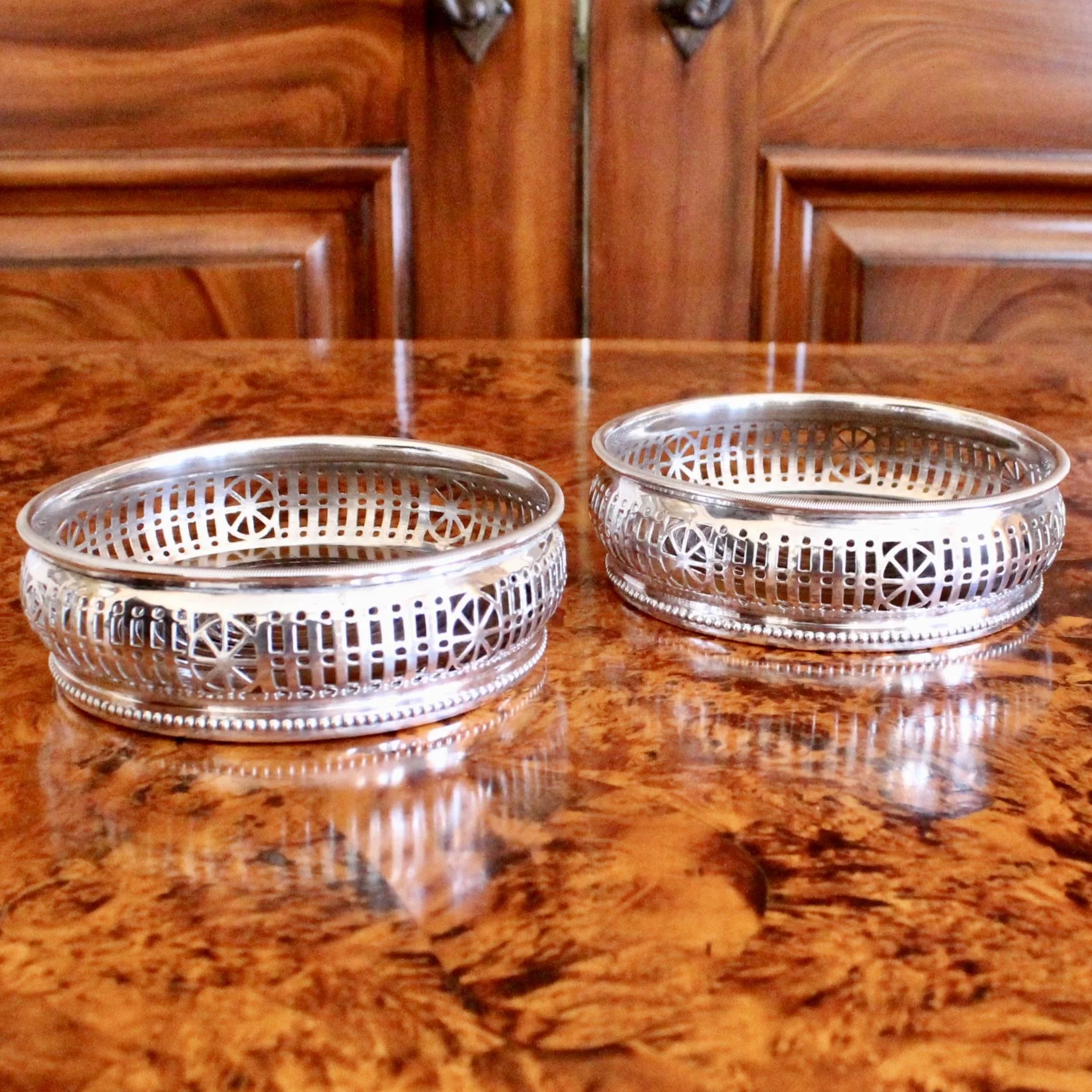 antique English wine bottle coasters