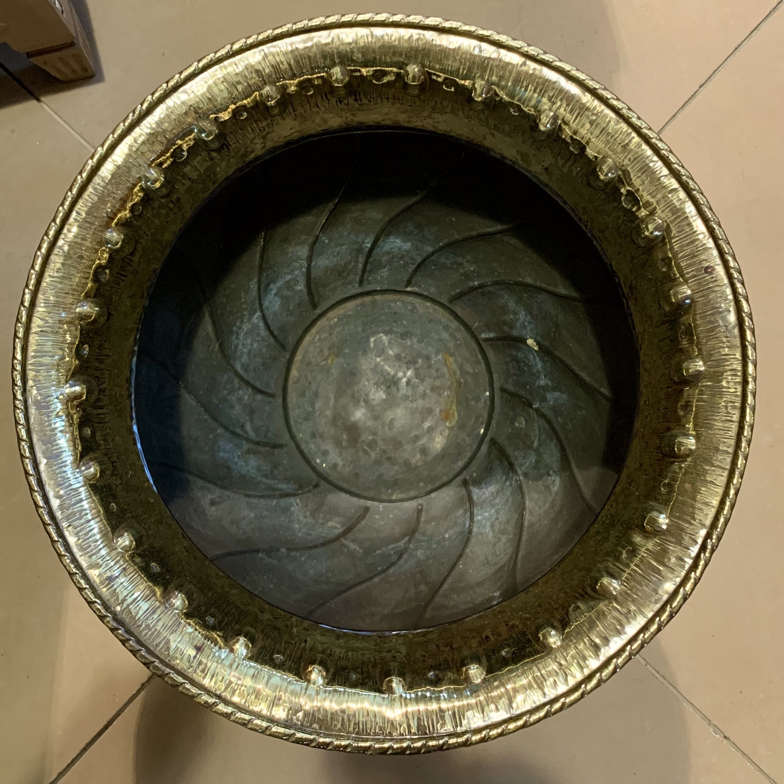 Large Baroque Brass Repousée Cachepot