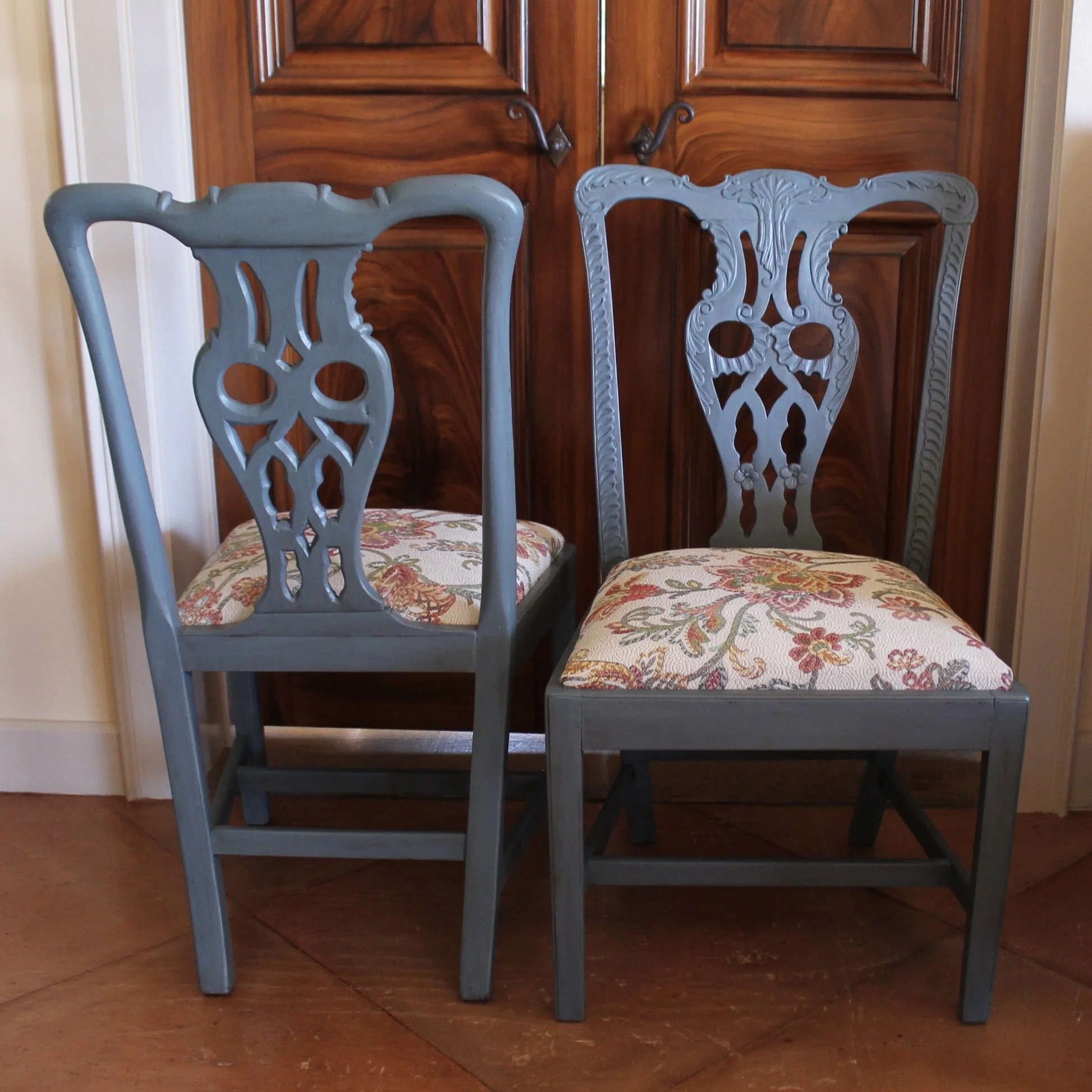 blue painted Georgian Rococo chairs