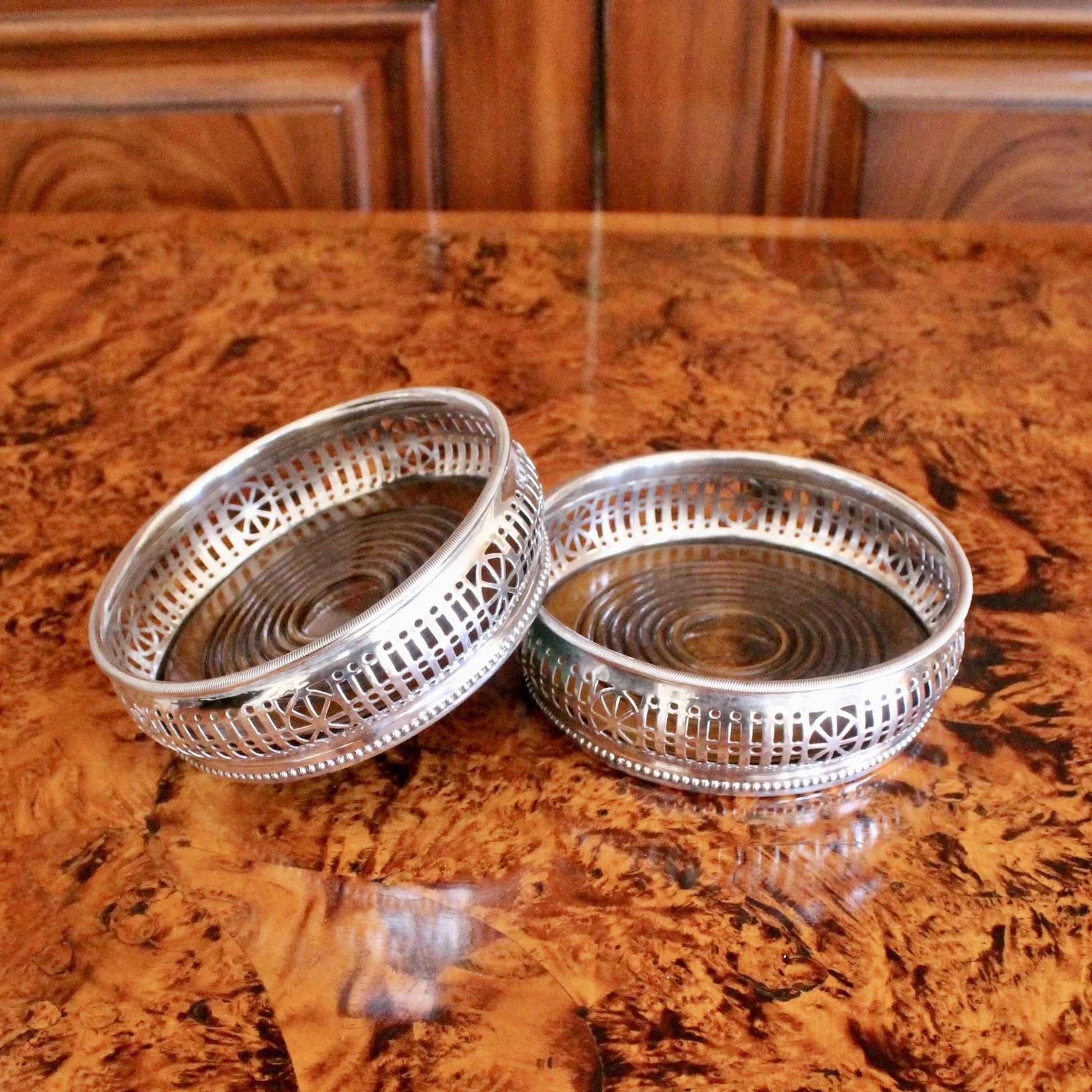 antique English wine bottle coasters