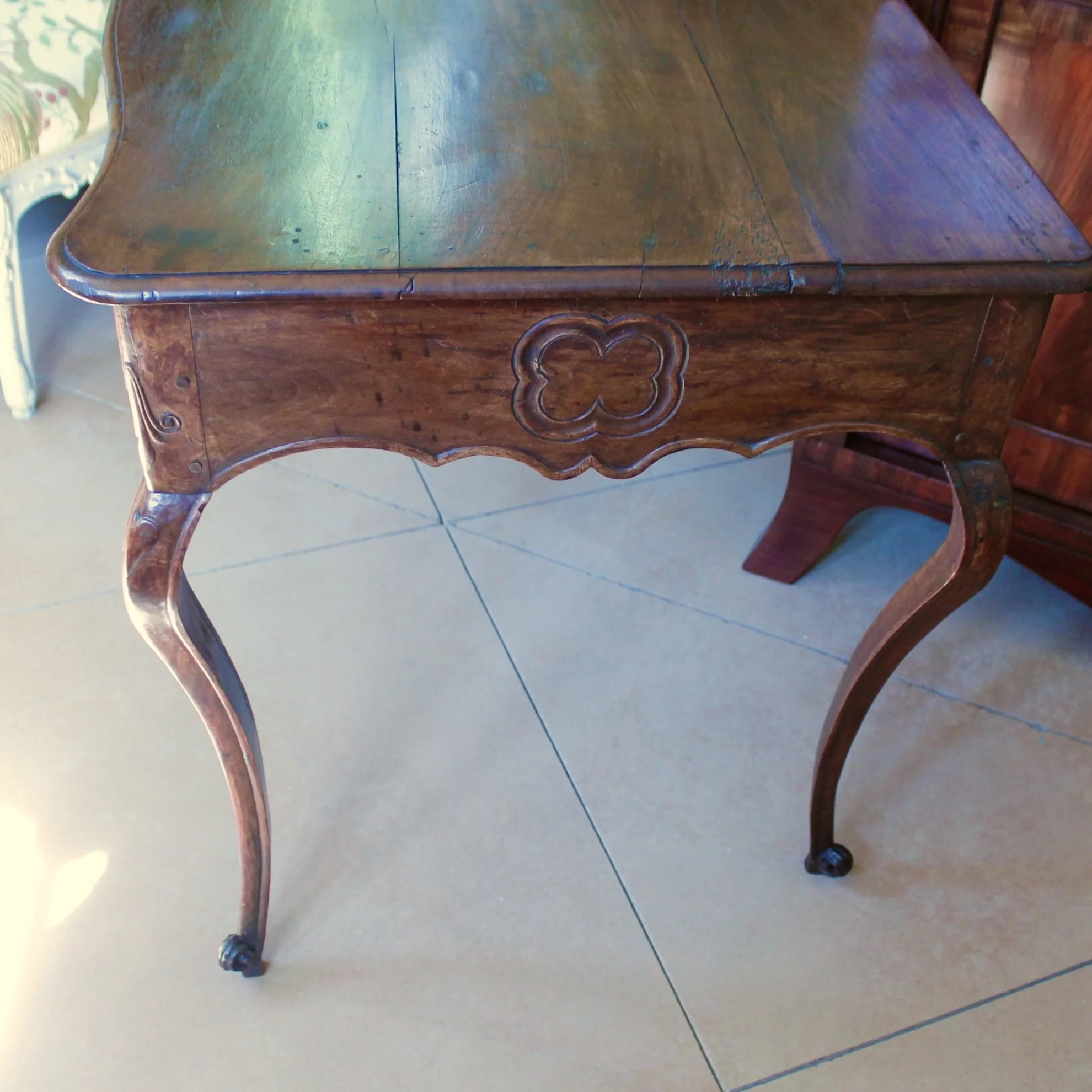 French Provincial Louis XV Period Carved Walnut Side  Table