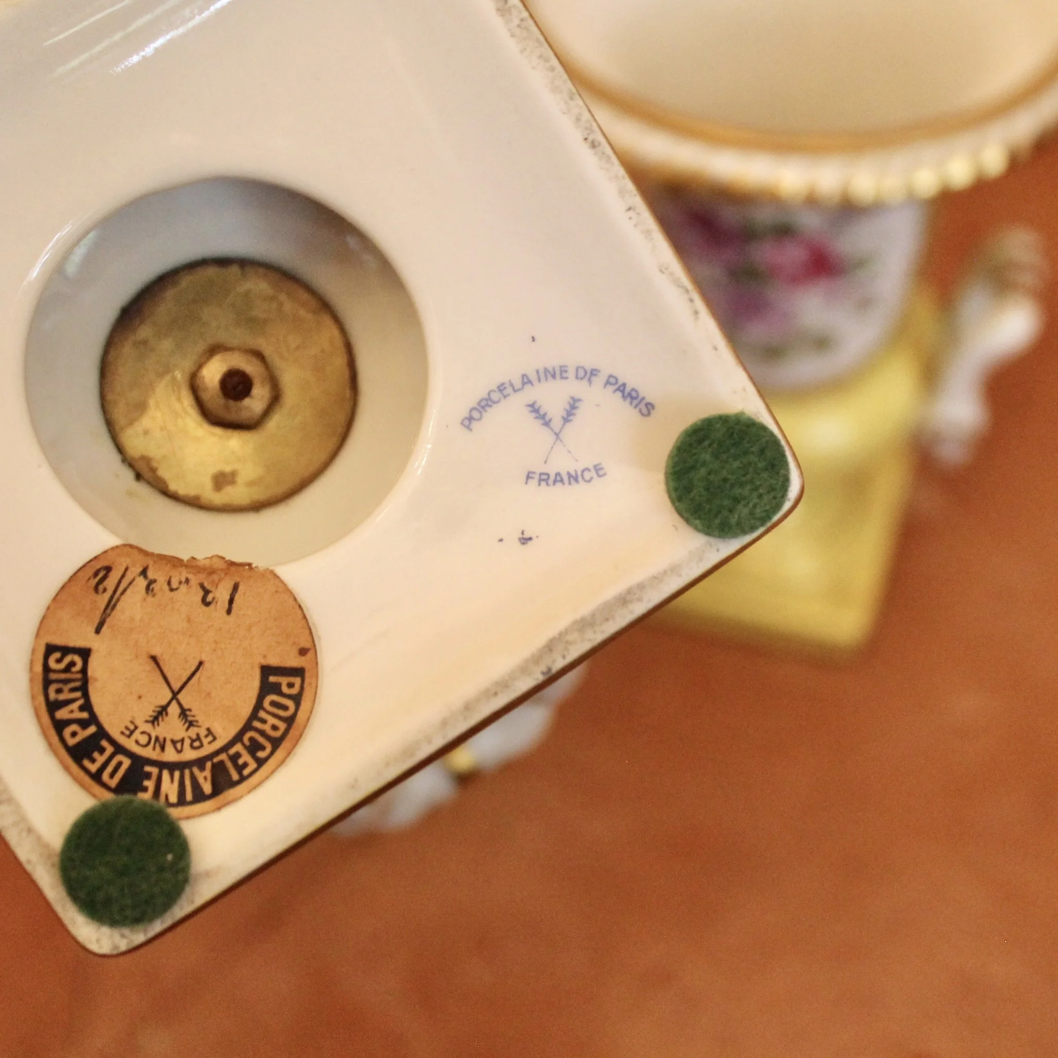 Pair of Paris Porcelain Yellow Glazed and Gilt Urn CACHEPOTS