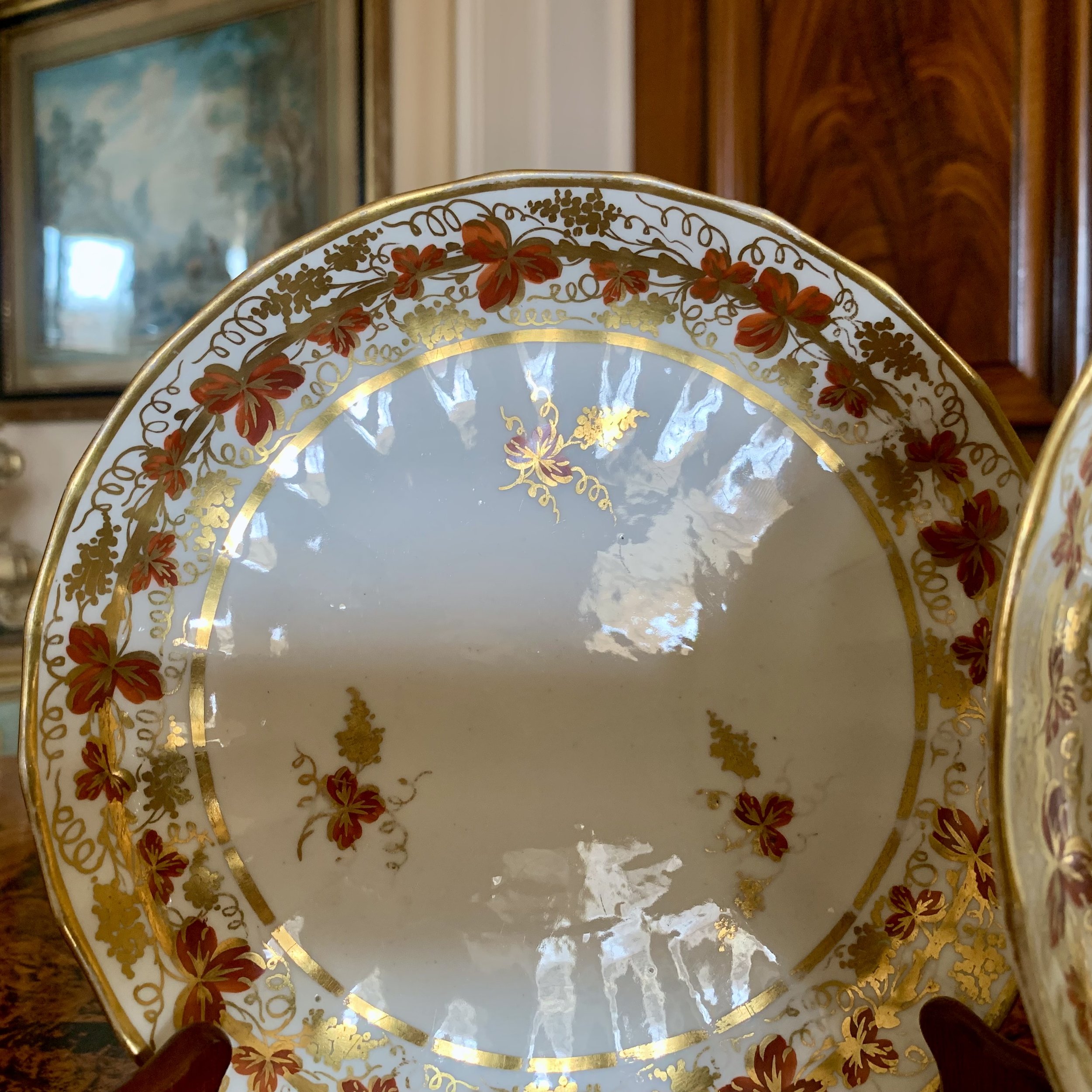 Pair English Derby orange gilt Grape Vine Porcelain Plates