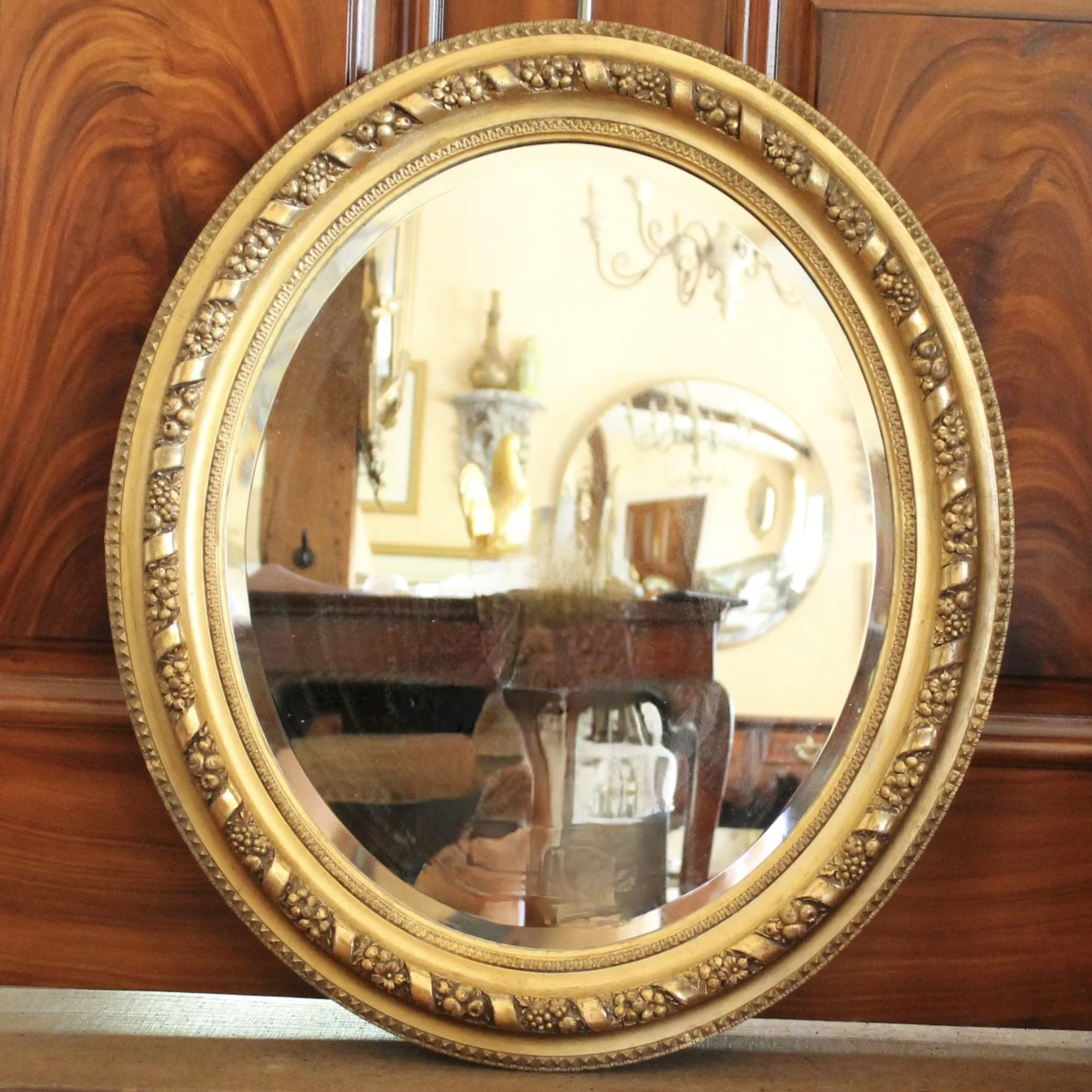 Oval Gilded Antique French Mirror