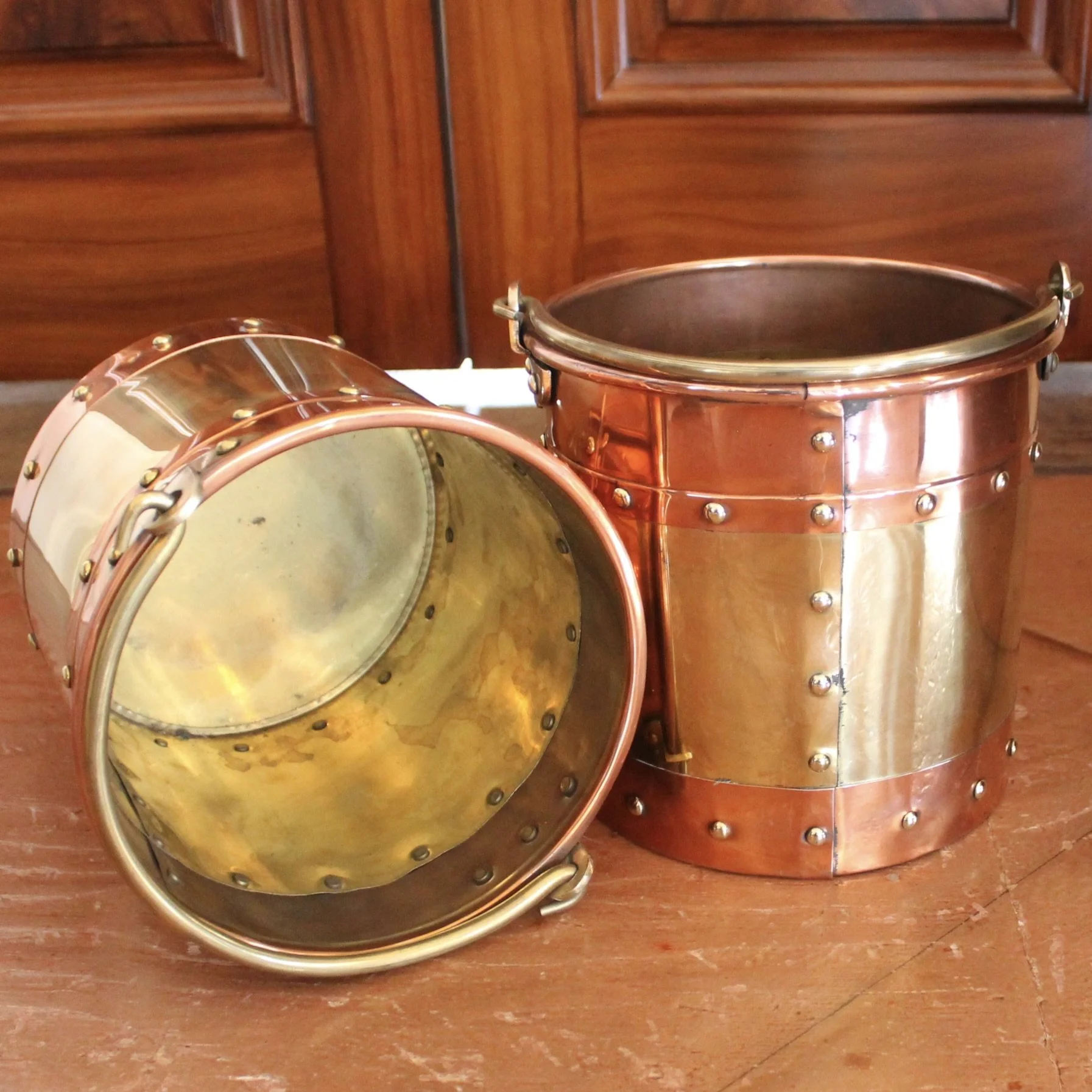 Pair of Small Copper and Brass Studded Buckets