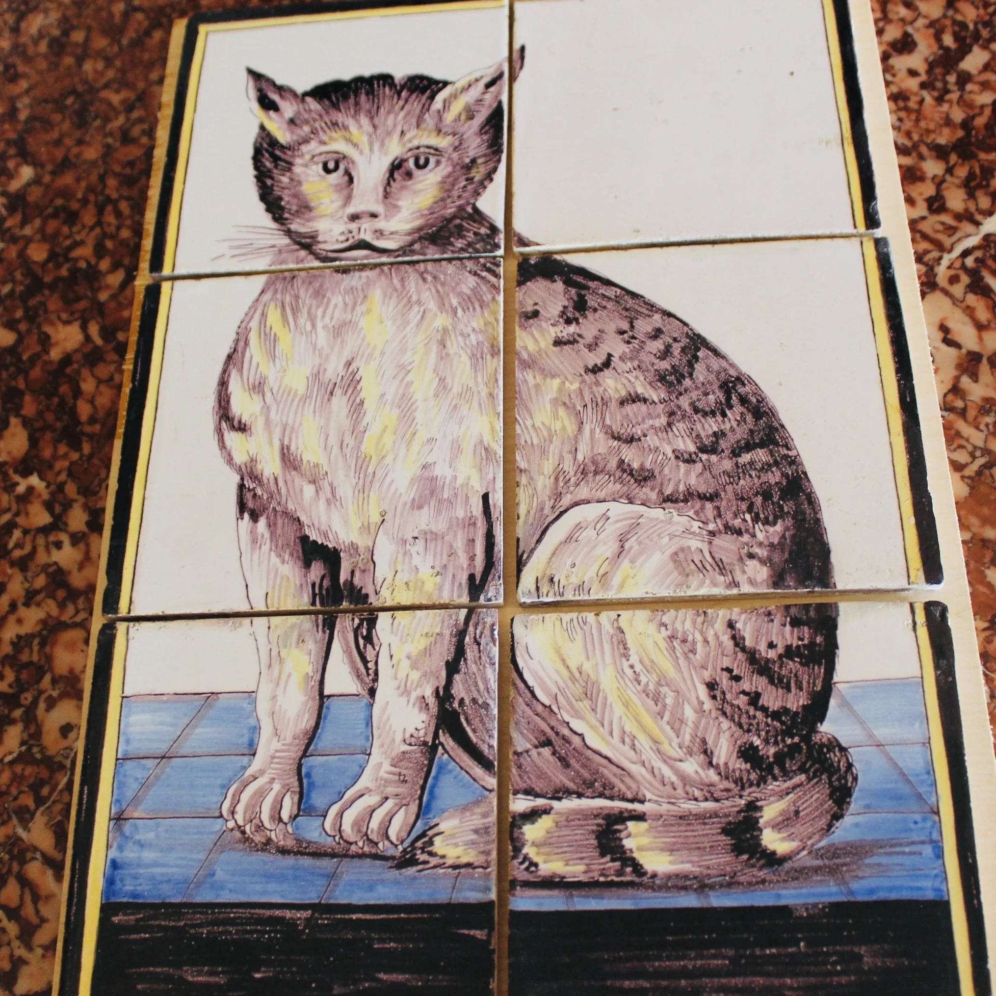 Antique Delftware Tabby Cat Six Tile Panel