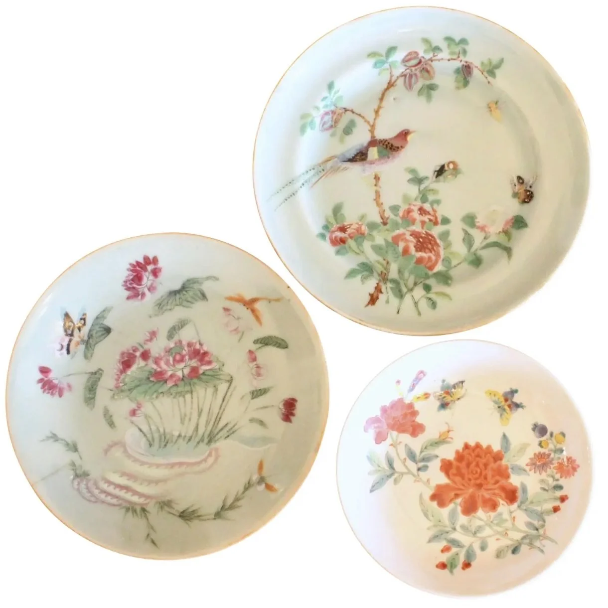 Trio of Rose Canton Chinese Export Porcelain Plates