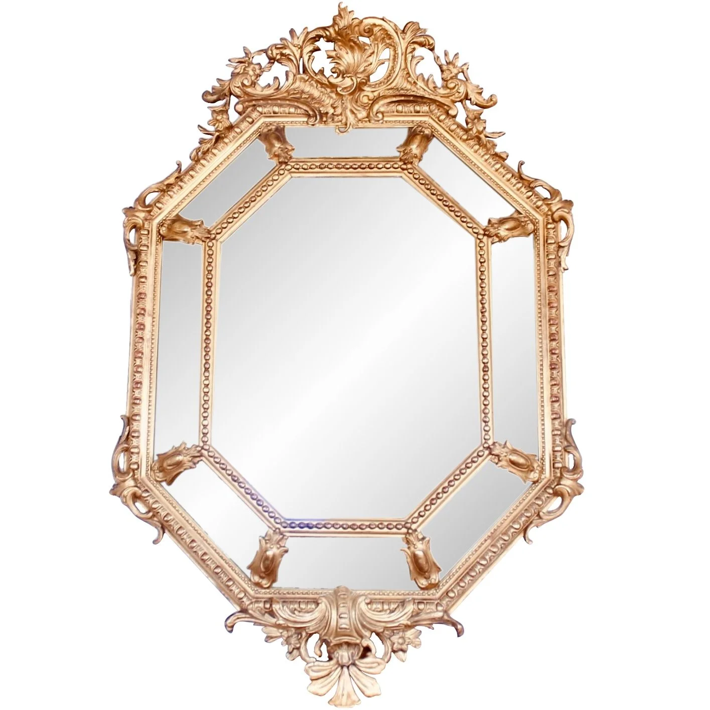 French Gilded Belle Époque Borderglass Cushion Mirror