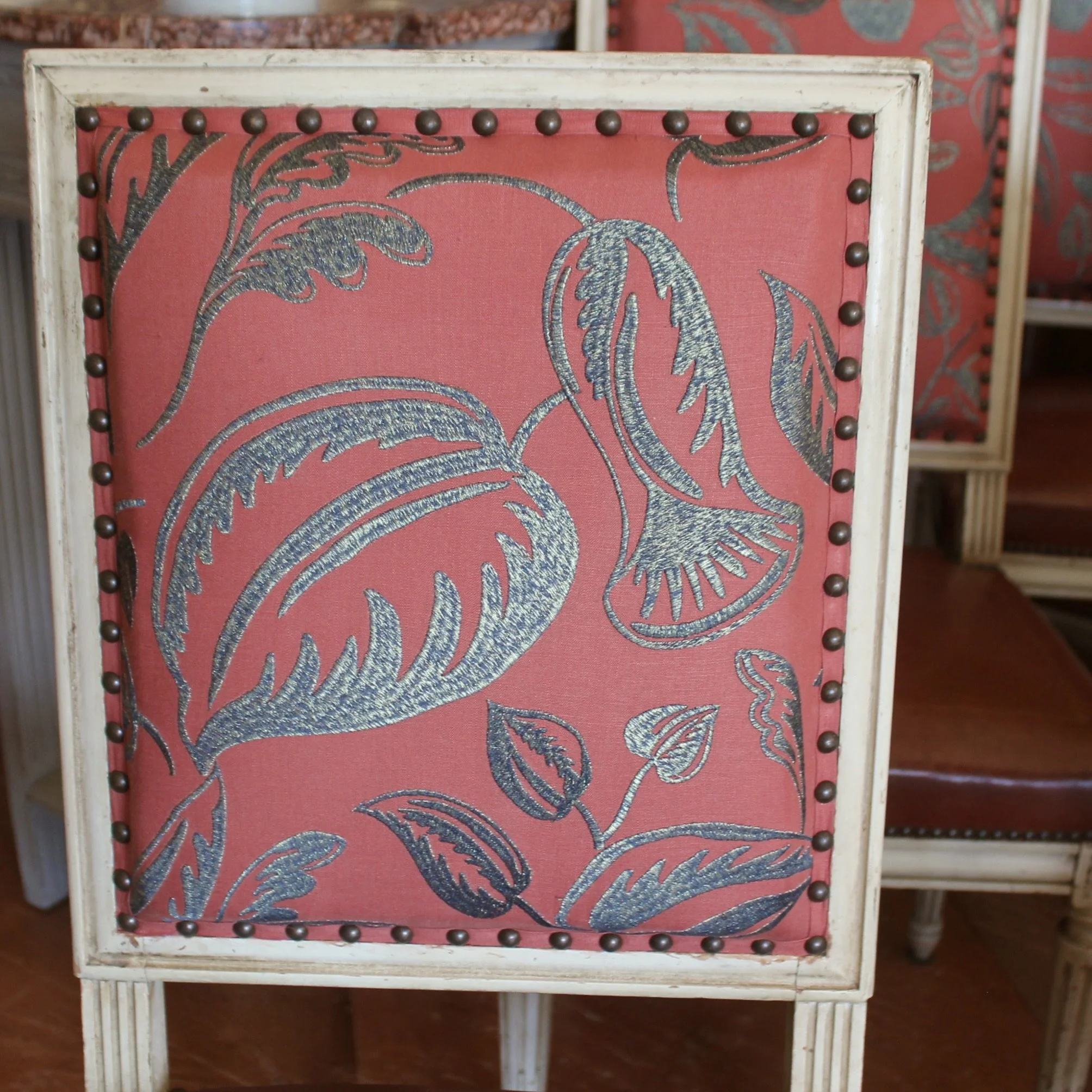 Set of Six French Painted Dining Chairs, Louis XVI Style