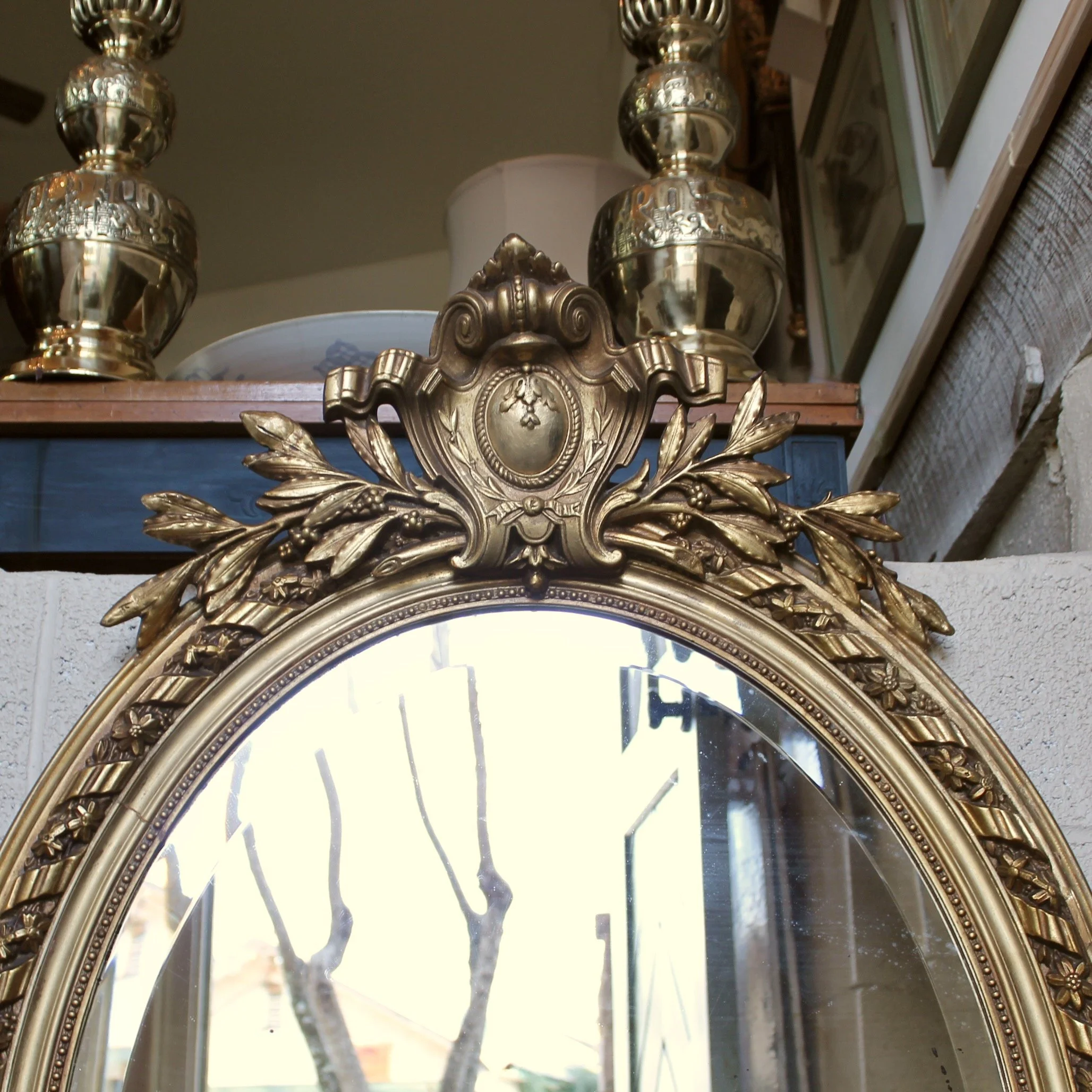 Large French Belle Époque Era Gilded Oval Mirror