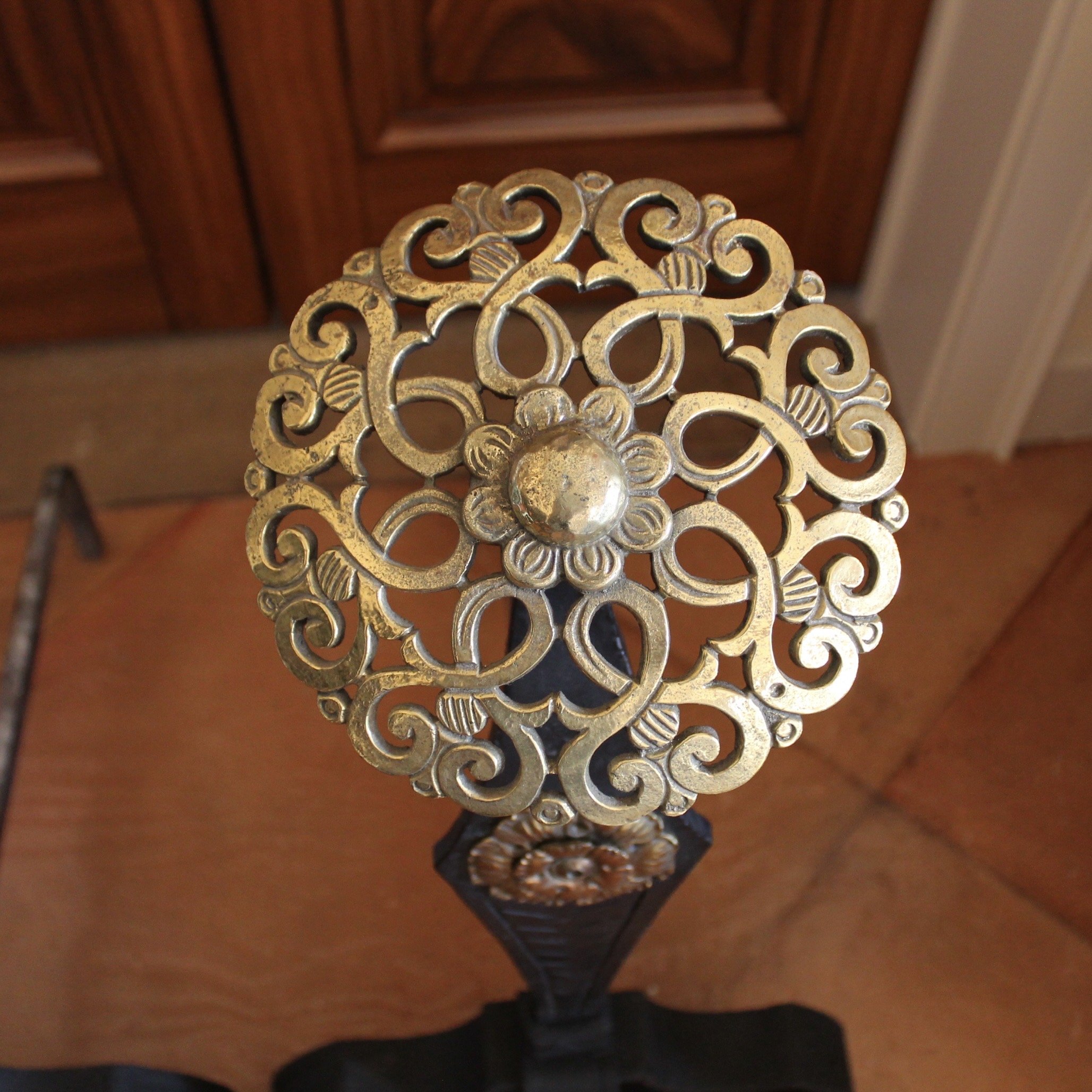 Large Arts and Crafts Wrought Iron Andirons-detail