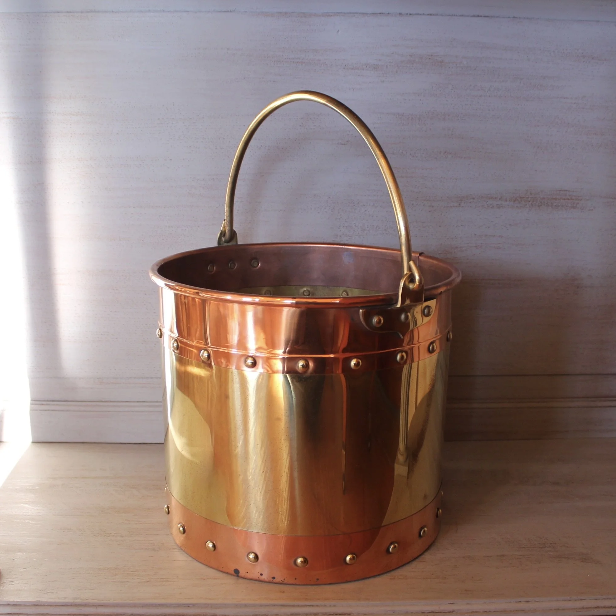 antique English copper fireplace bucket