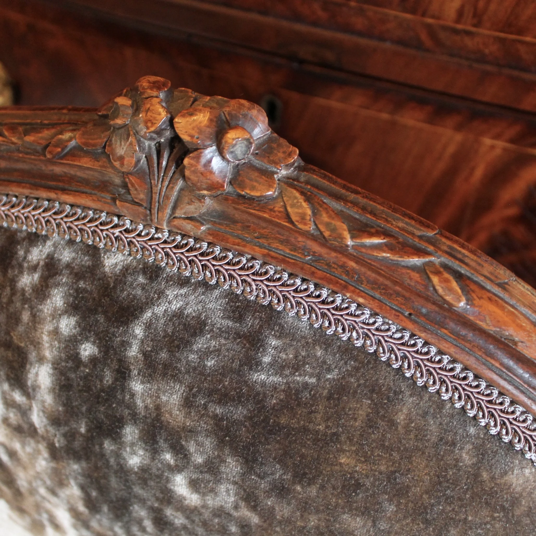 Louis XV Period Slipper Chair, Grey Velvet