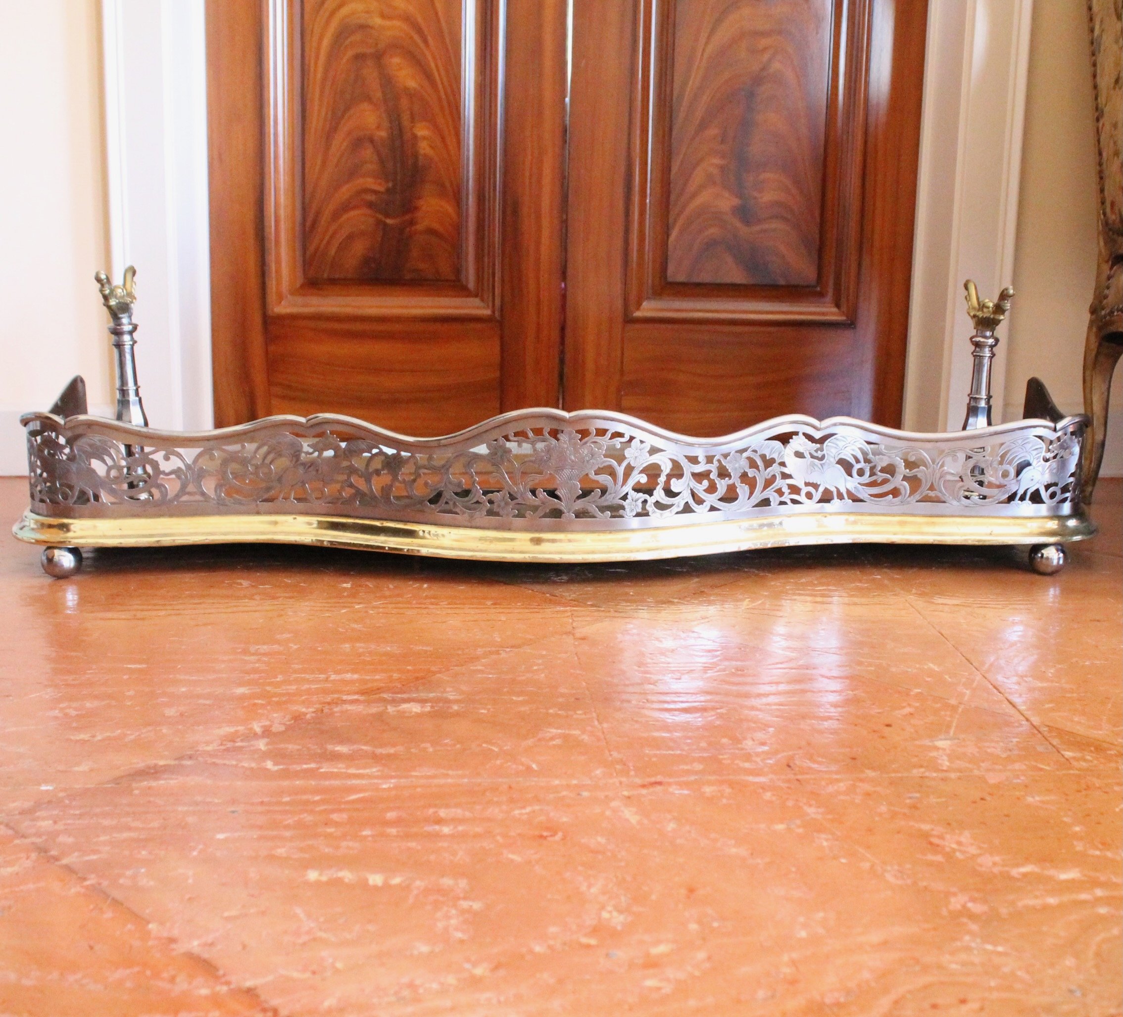 Antique-English-Polished-Steel-and-Brass-Open-Frieze-Fender (1)