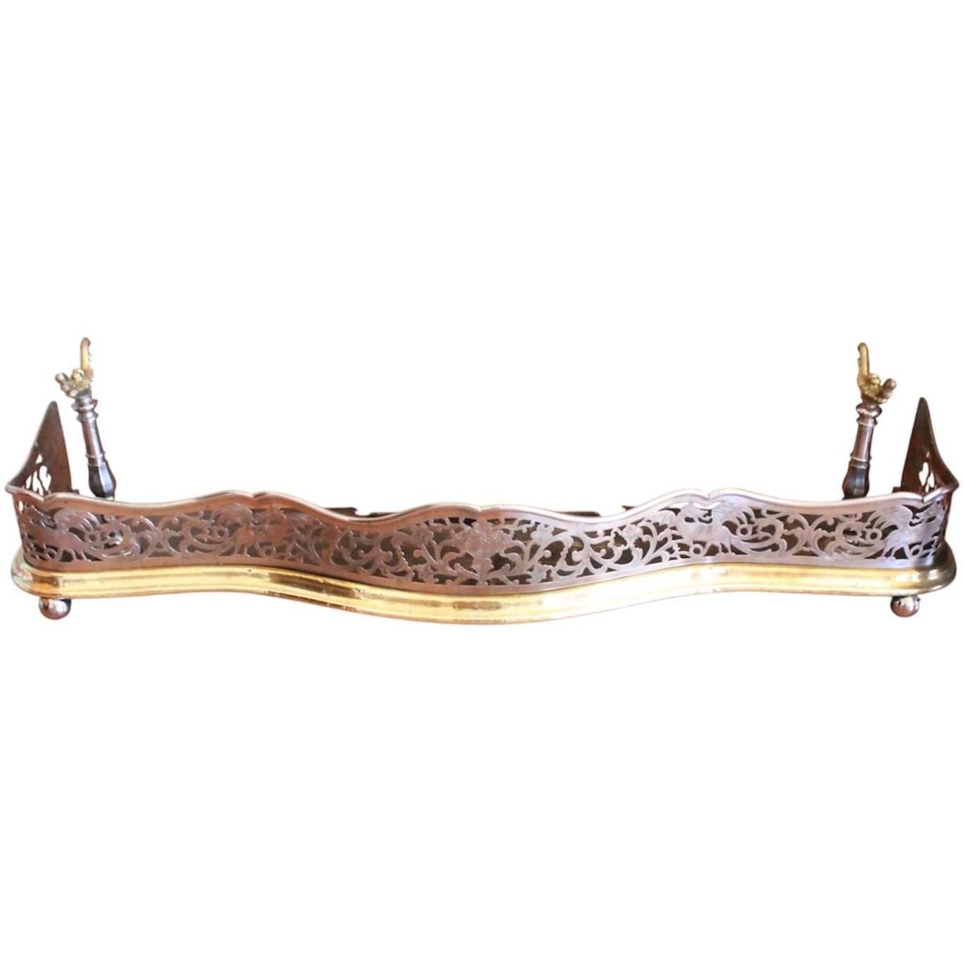 Antique-English-Polished-Steel-and-Brass-Open-Frieze-Fender