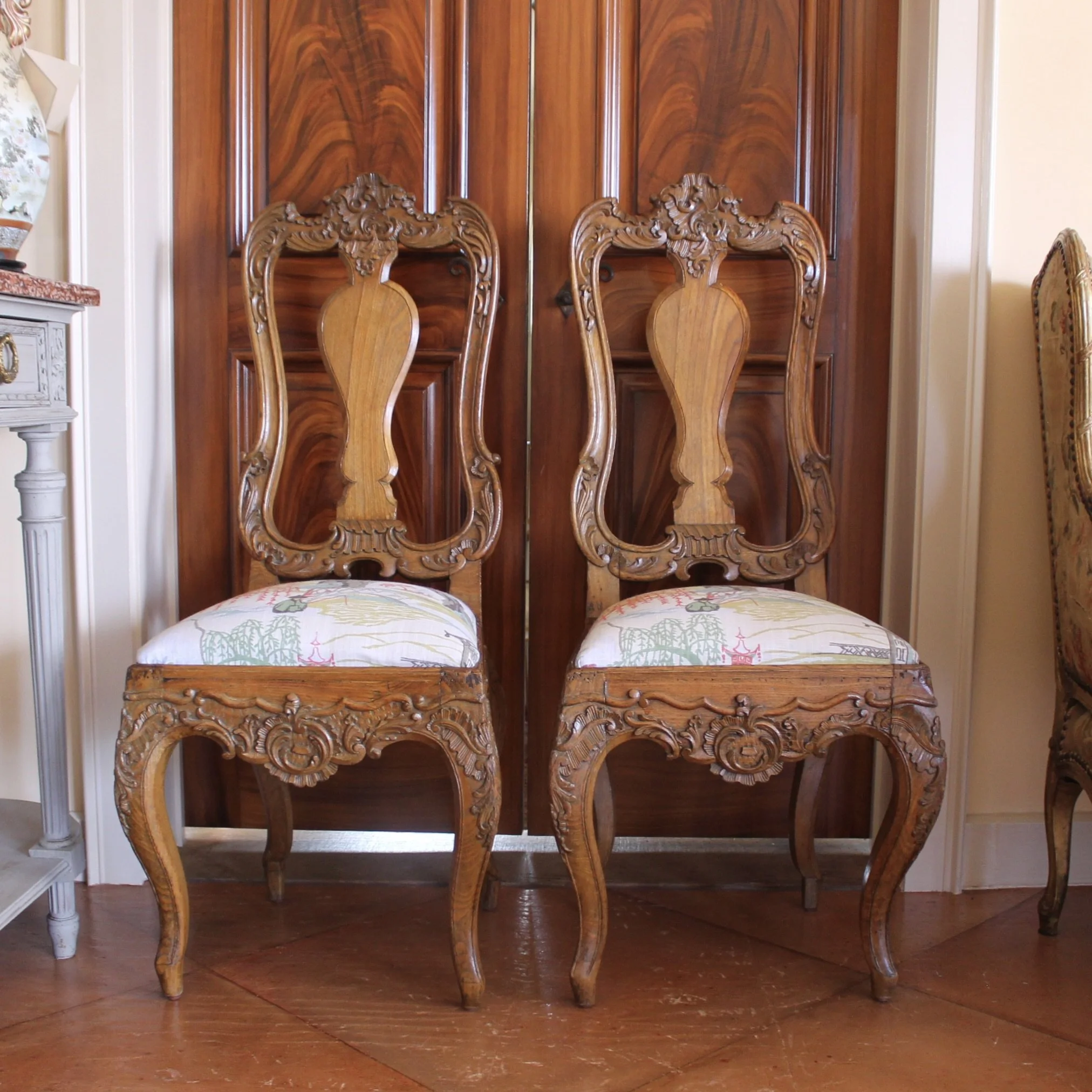 Pair Dutch Rococo Carved Chairs