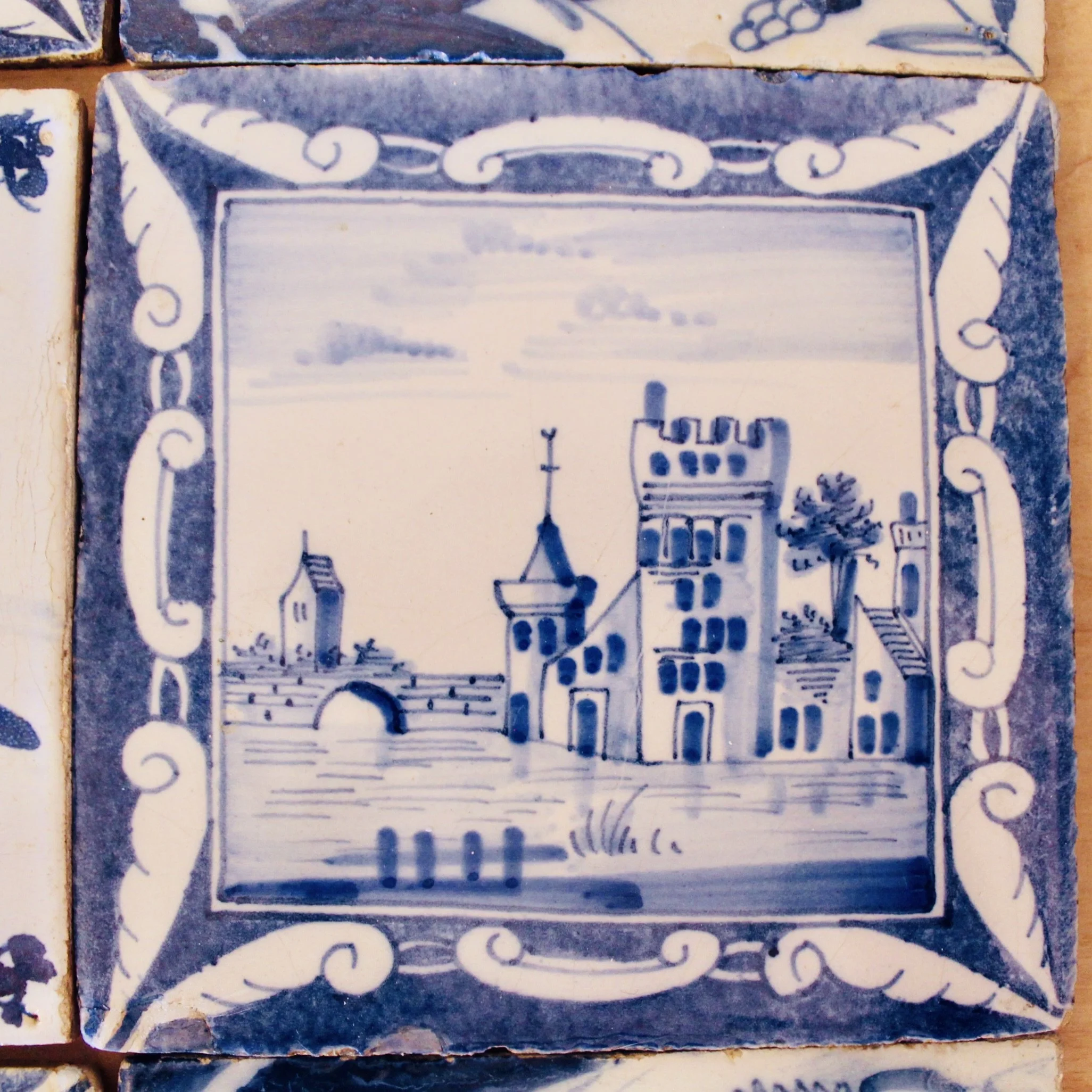 Antique Delftware Tile Collection: Nine Tiles