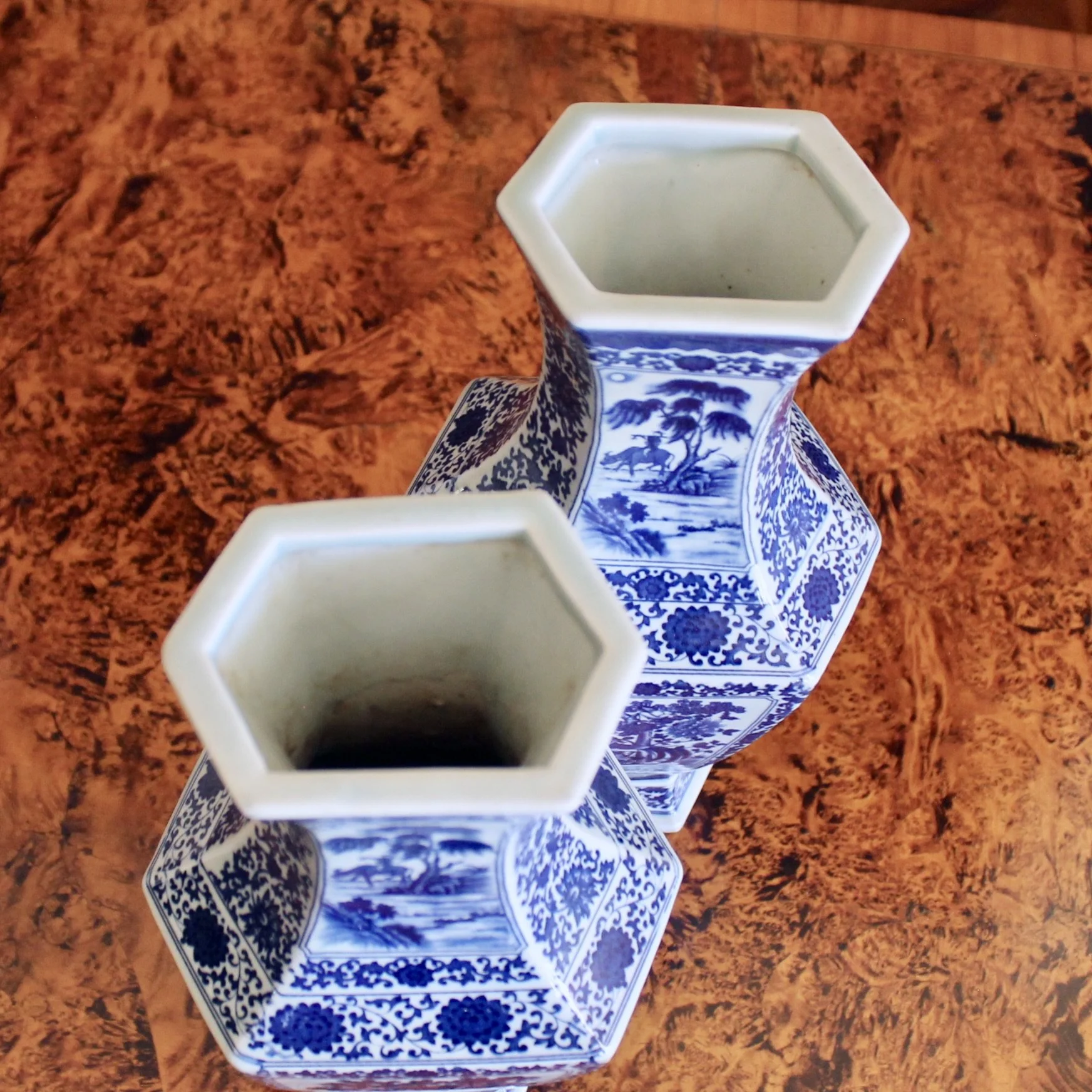 Chinese Antique Blue and White Export Porcelain Vases pair Nanking