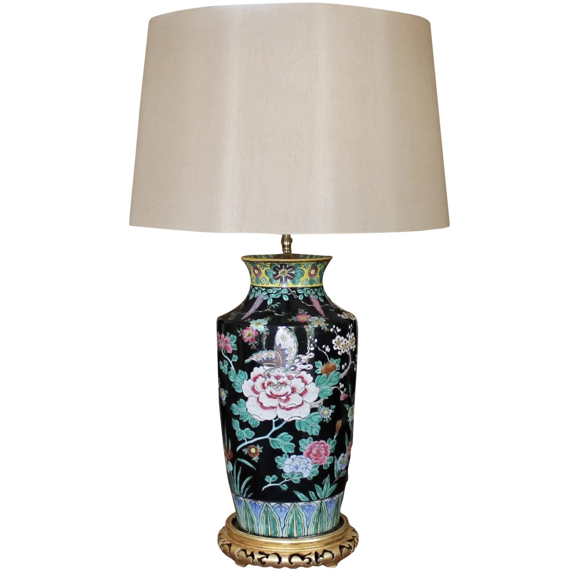 Chinese Famille Noir Porcelain Vase Adapted into a Lamp