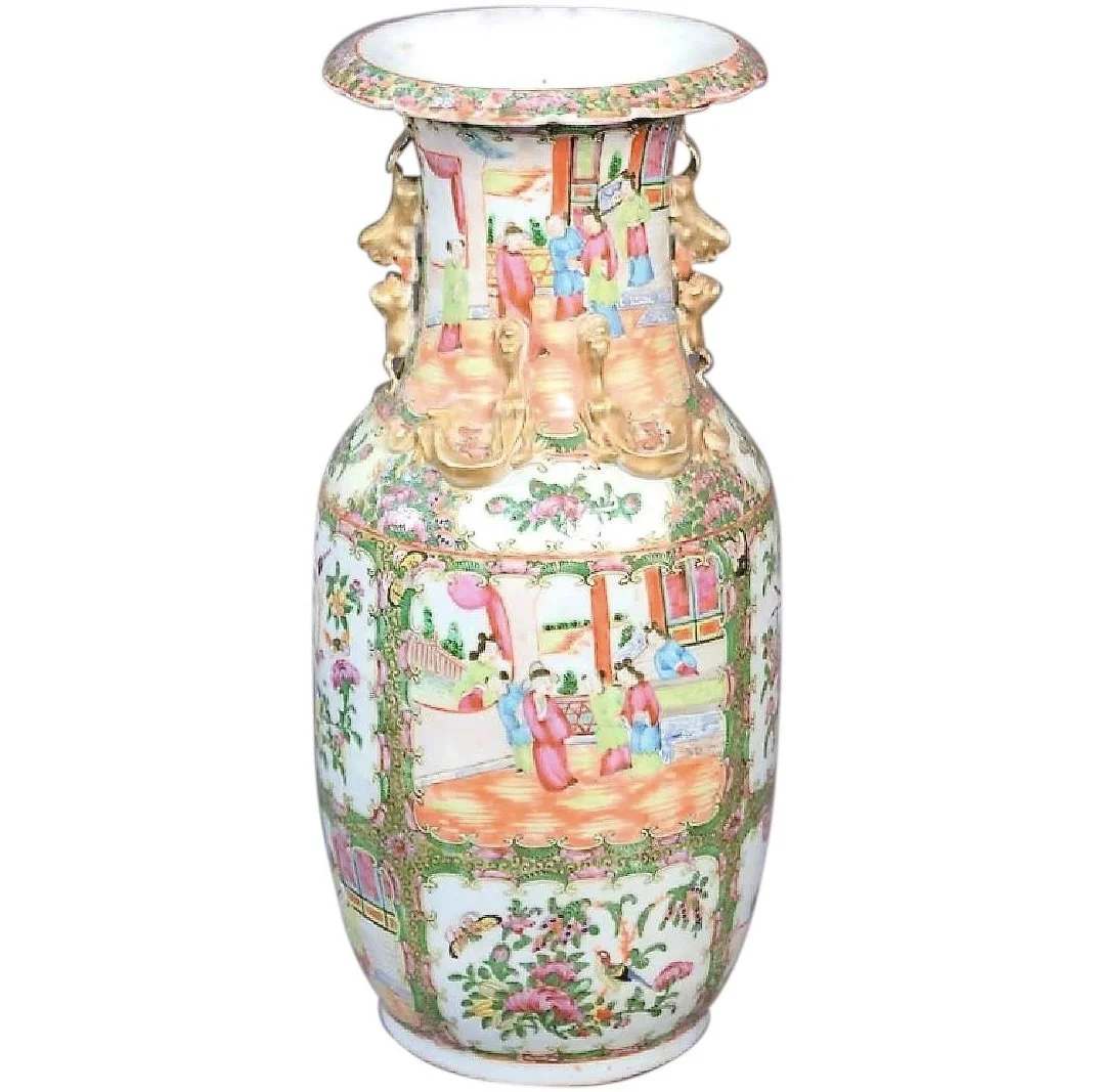 Large Rose Medallion Porcelain Vase, 19th Century