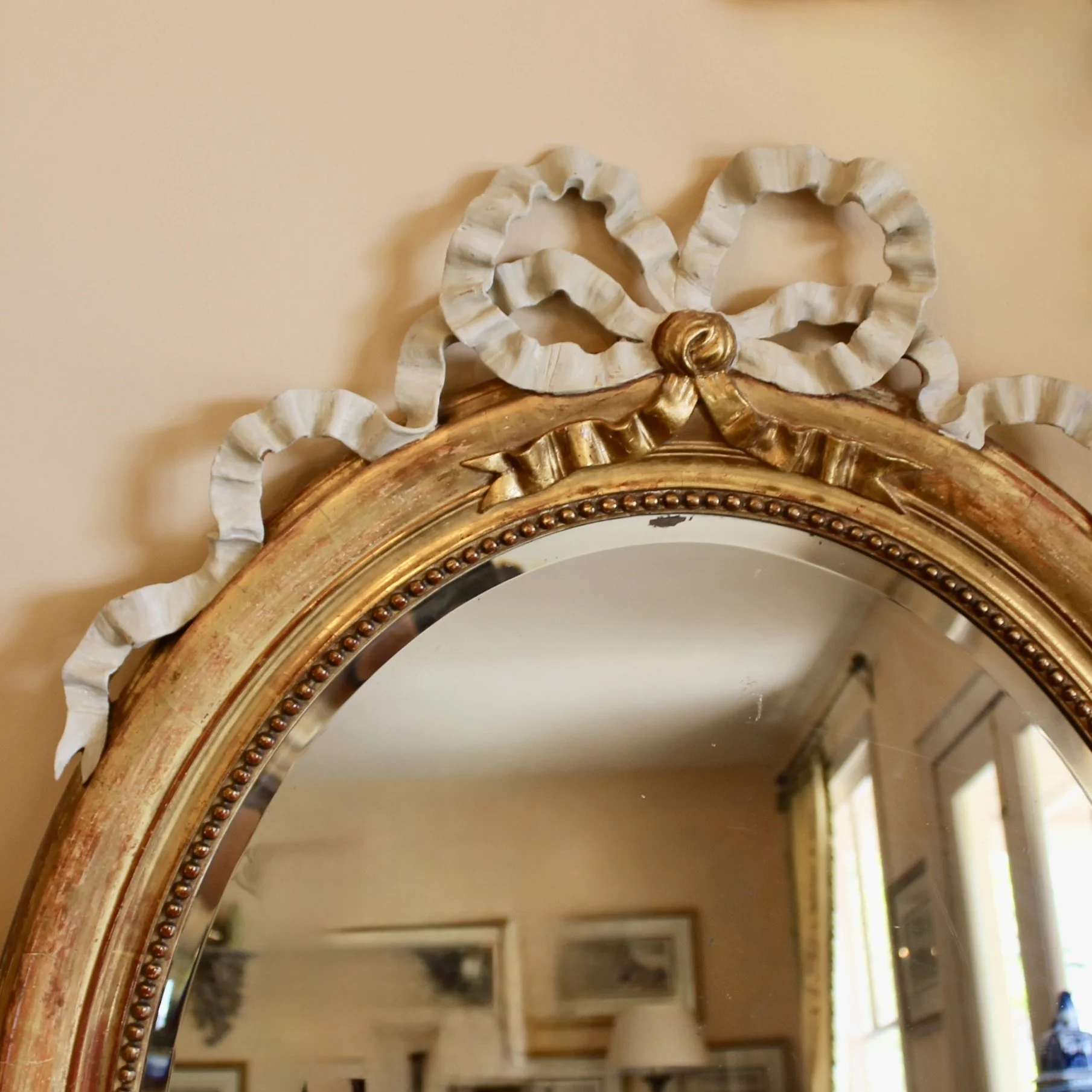 Large Oval French Giltwood Antique Mirror
