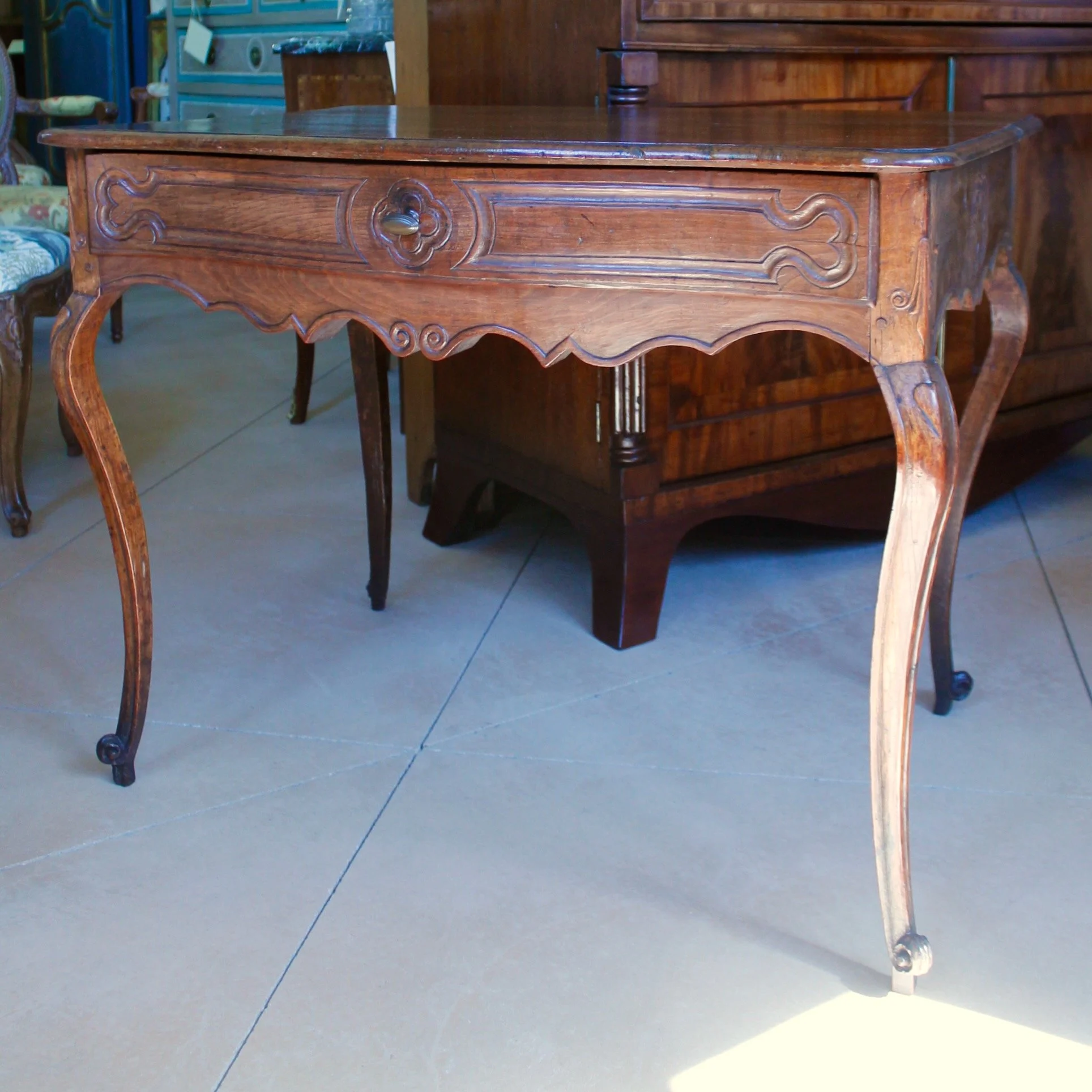 French-Provincial-Louis-XV-Period-Carved-Walnut-Writing-Table-Side-Table-side