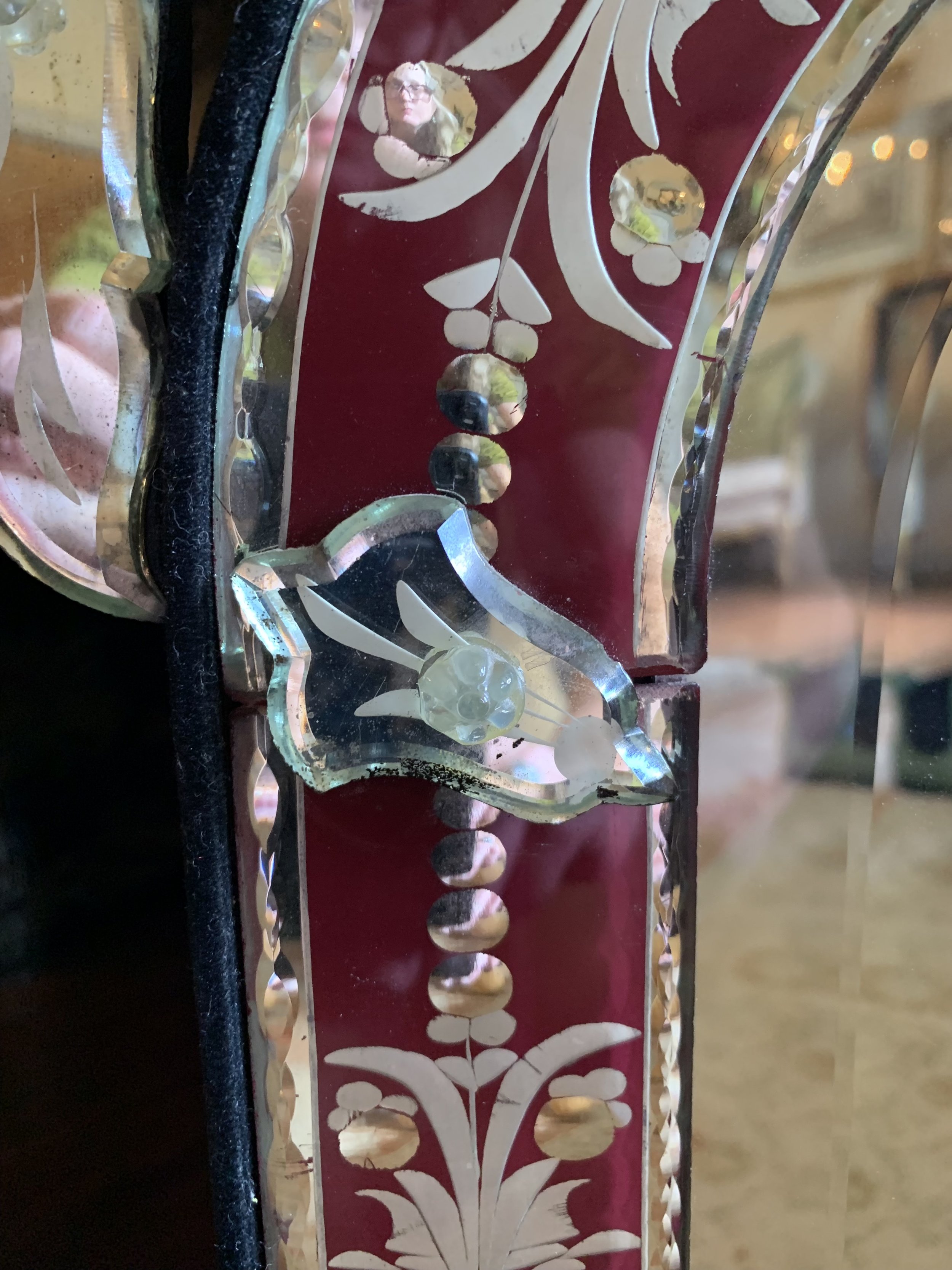 Small Cut Glass Venetian Red Glass Mirror