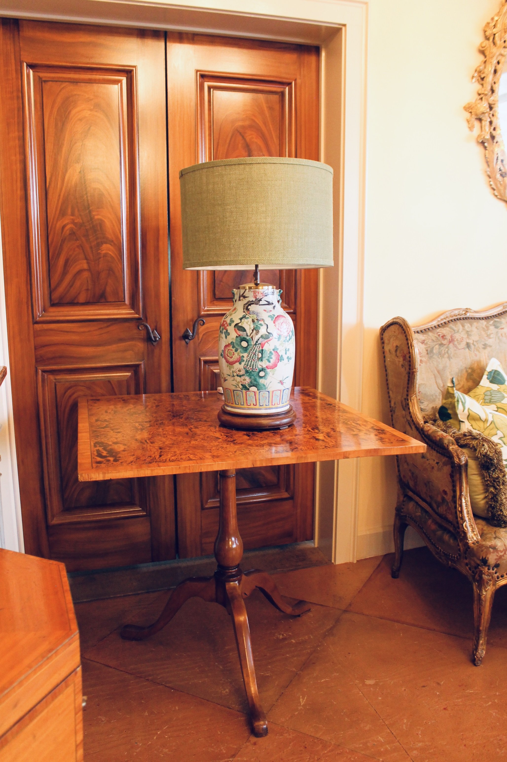 Famille Rose Chinese Porcelain Lamp with Peacocks