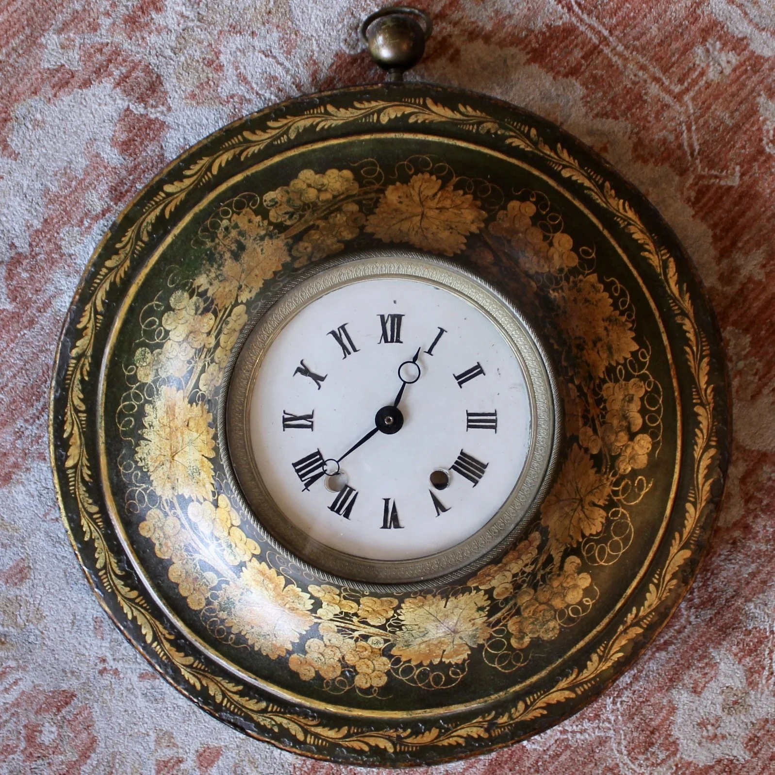 Large French Charles X Painted and Gilded Tôle Clock