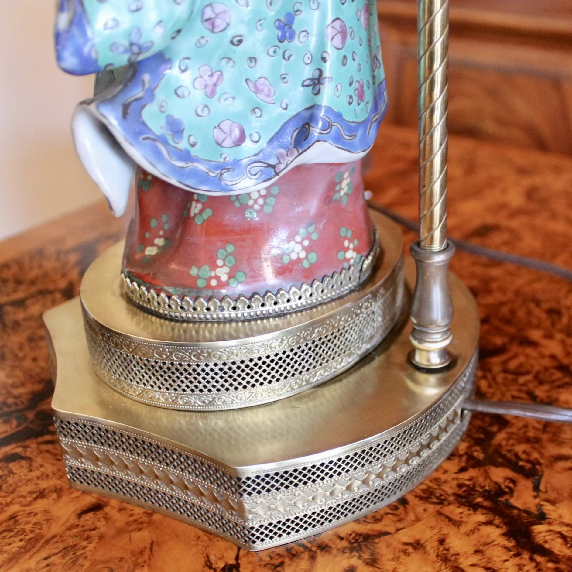 Antique Chinoiserie Porcelain Figure Lamps, Pair