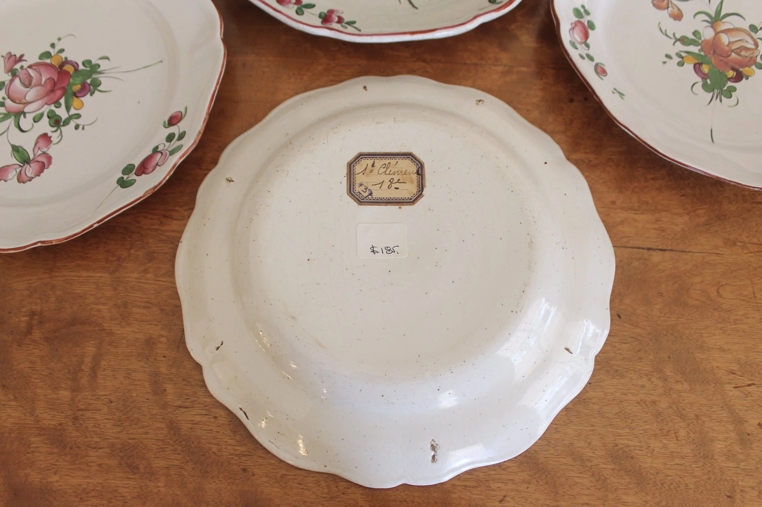 Antique French Faience Plates, Pink Floral