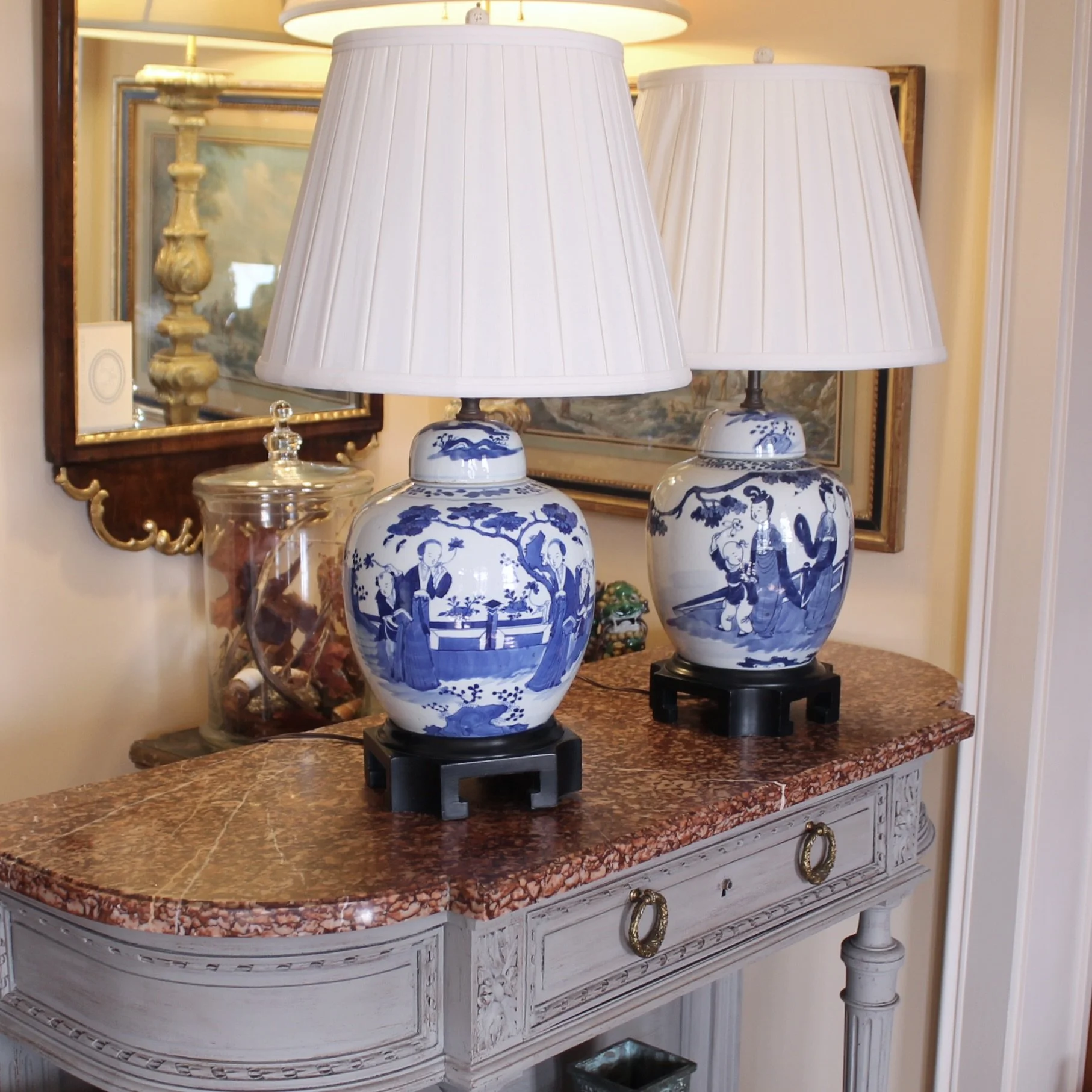 Pair of Chinese Blue and White kangxi Decorated Ginger Jar Lamps