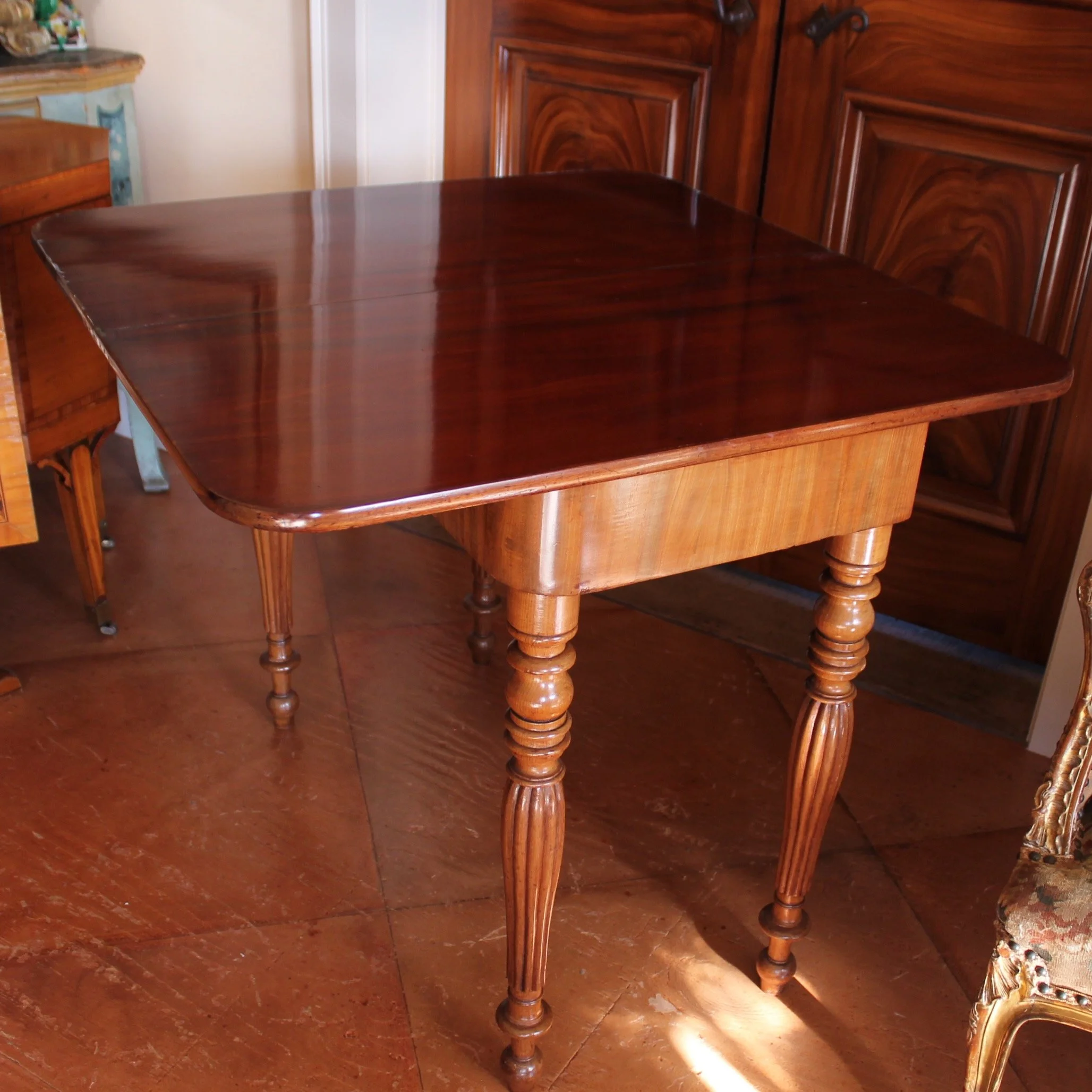 French-Faux-Marble-Top-Painted-Mahogany-Console-Table-Game-Table-open